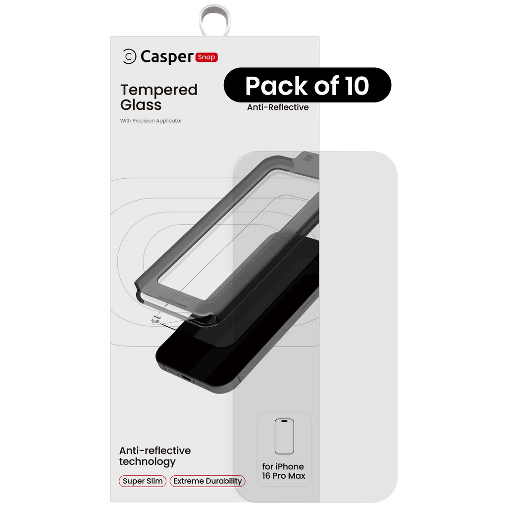 Casper Snap Tempered Glass for iPhone 16 Pro Max (10-Pack) (AR Clear)