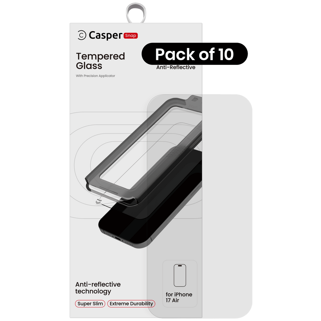 Casper Snap Tempered Glass, compatible with iPhone 16e (10-Pack, AR Clear)