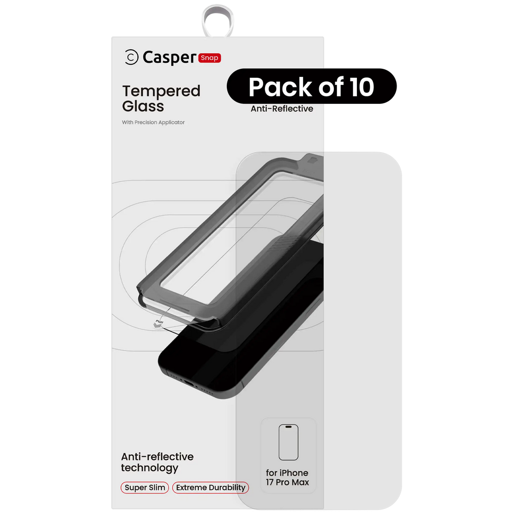 Casper Snap Temperglas Kompatibel mit iPhone 17 Pro Max (10er Pack) (AR Clear)