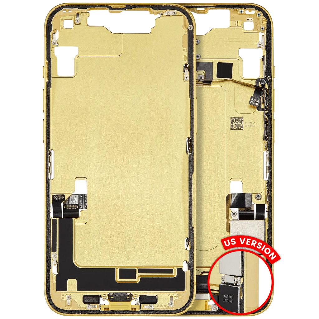 Midframe/Frame with Charging Port Flex Cable and Small Parts for iPhone 14 (US Version) (OEM-Original Part, Quality B) (Yellow)