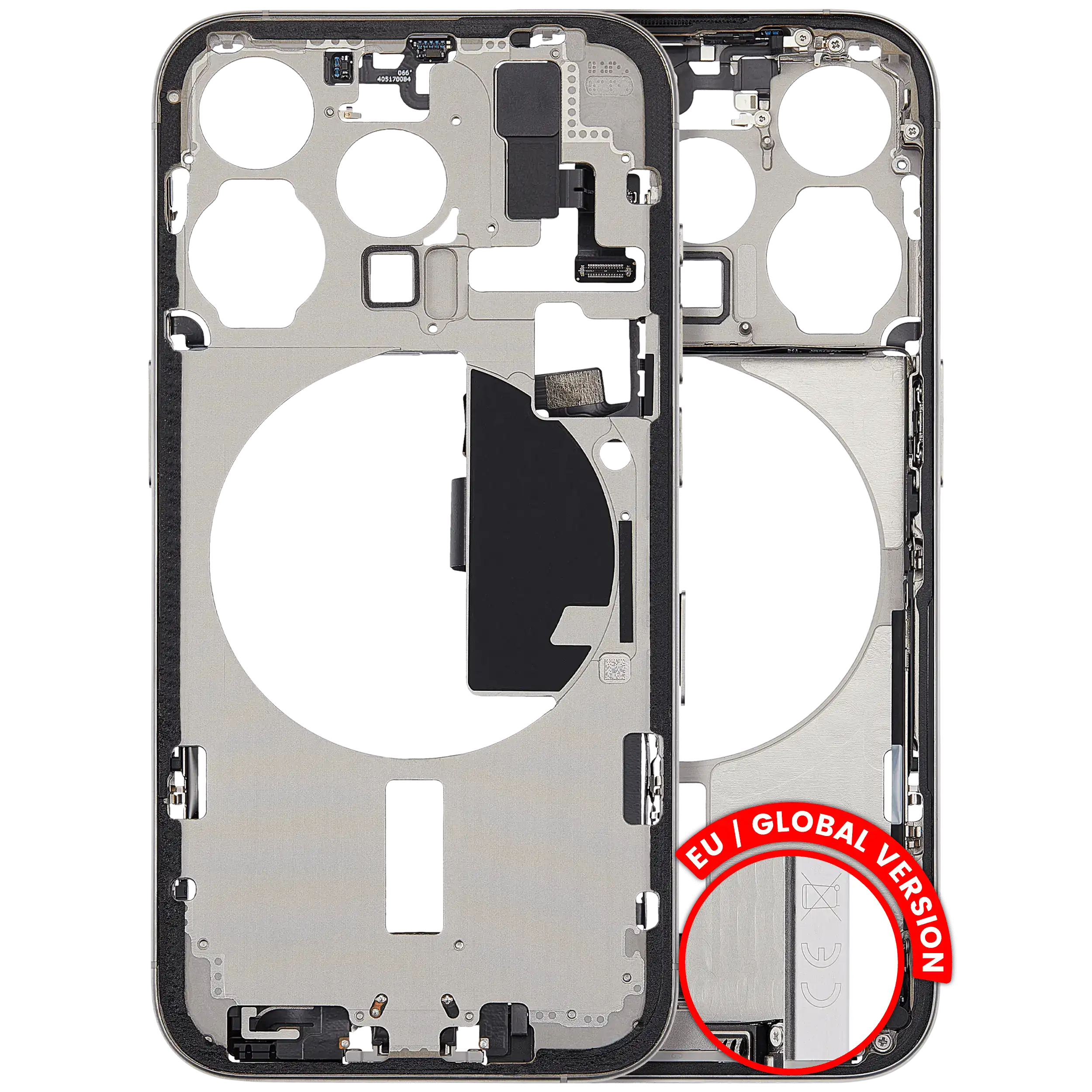 Midframe/Frame with Charging Port Flex and Small Parts for iPhone 15 Pro (EU / Global Version) (Used OEM Part, Grade B) (White Titanium)