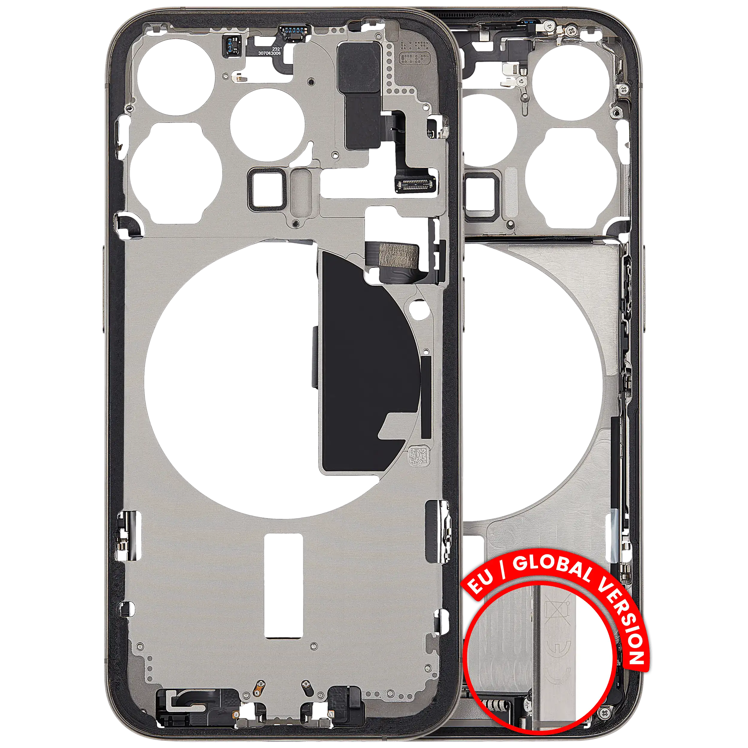 Midframe/Bezel with Charging Port Flex and Small Parts for iPhone 15 Pro (EU / Global Version) (Used OEM Part, Grade A) Natural Titanium