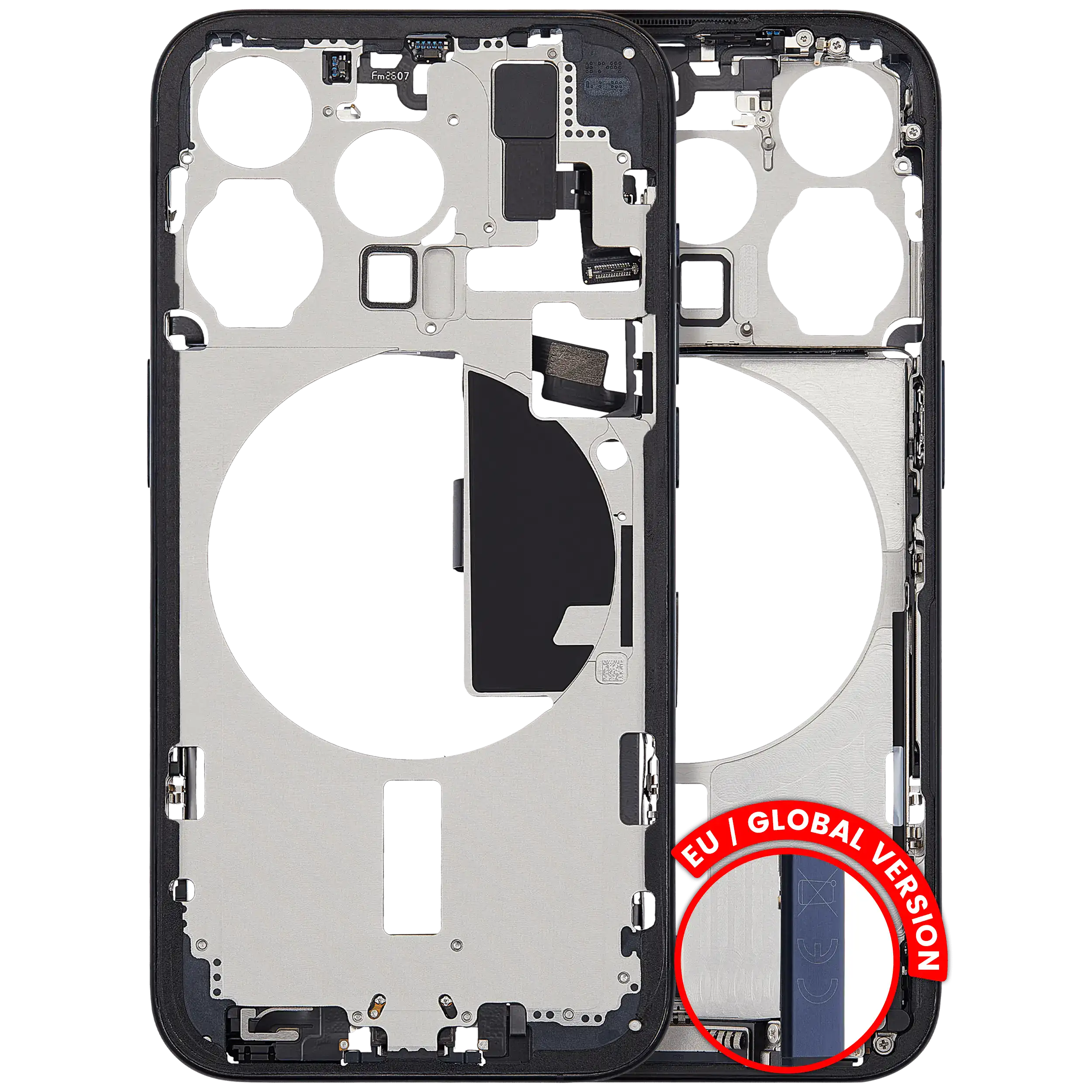 Midframe/Frame with Charging Port Flex and Small Parts for iPhone 15 Pro (EU/Global) - Used OEM Pulled, Grade A - Blue Titanium