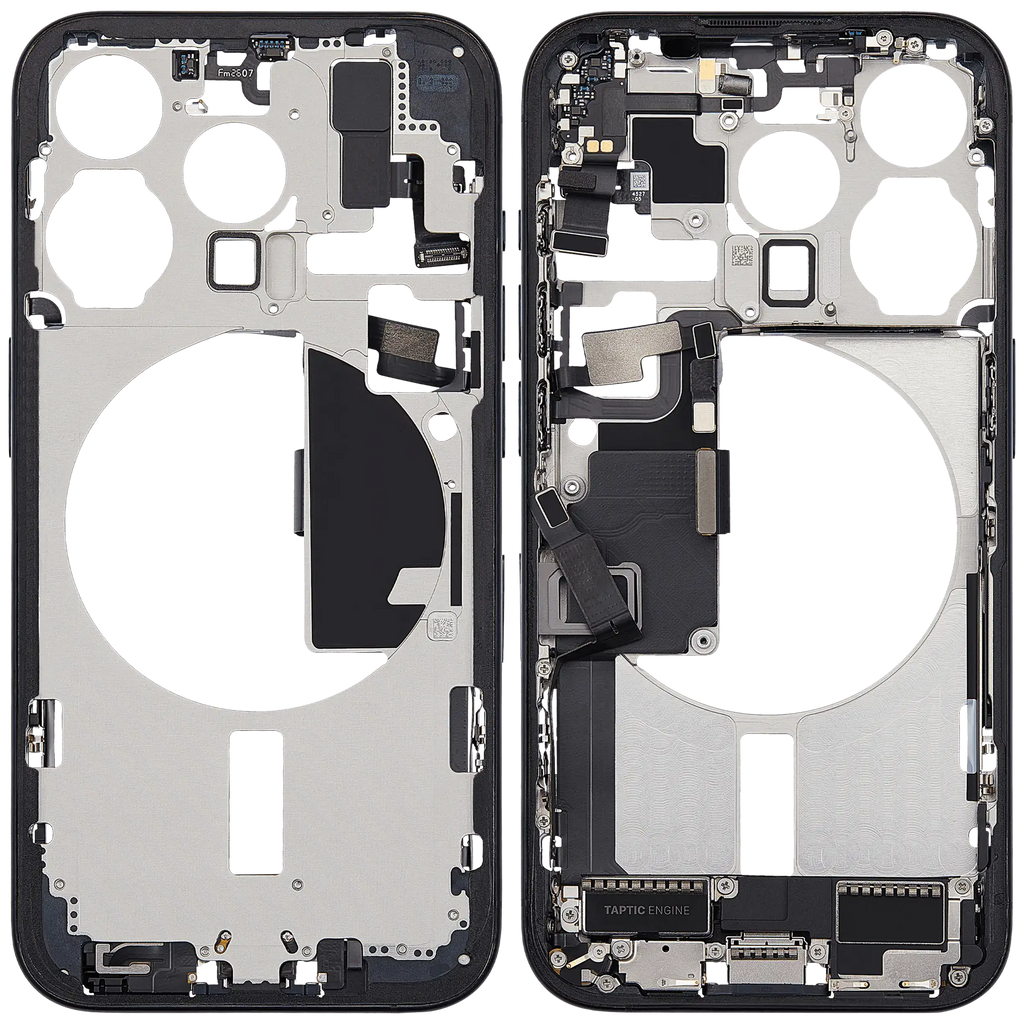 Midframe/Frame with Charging Port Flex and Small Parts for iPhone 15 Pro (EU/Global) - Used OEM Pulled, Grade A - Blue Titanium