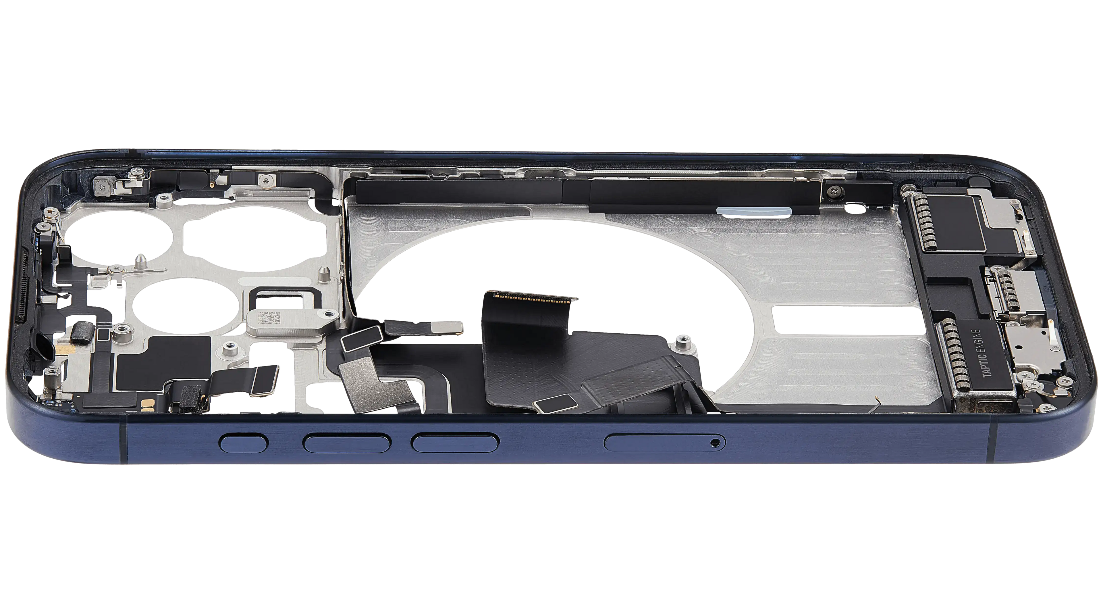 Midframe/Frame with Charging Port Flex and Small Parts for iPhone 15 Pro (EU/Global) - Used OEM Pulled, Grade A - Blue Titanium
