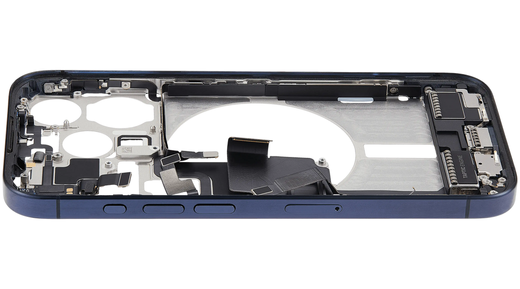 Midframe/Frame with Charging Port Flex and Small Parts for iPhone 15 Pro (EU/Global) - Used OEM Pulled, Grade A - Blue Titanium