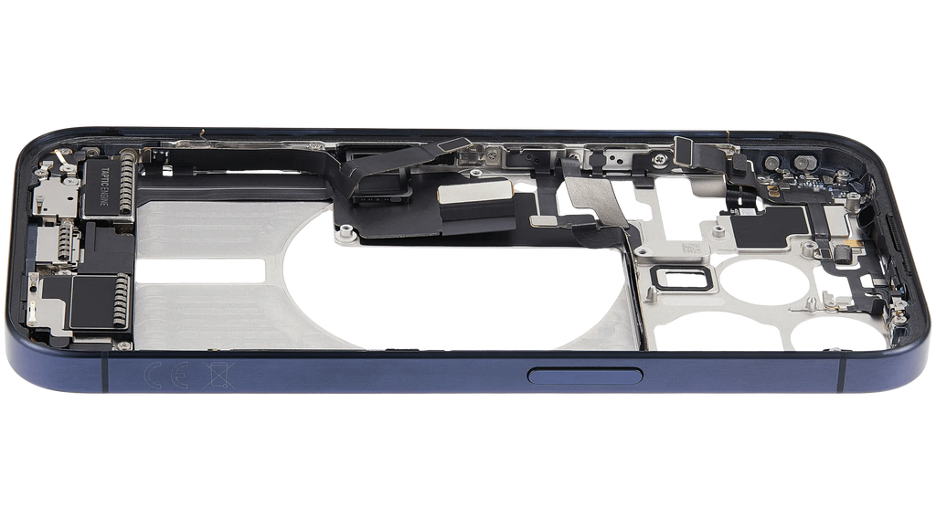 Midframe/Frame with Charging Port Flex and Small Parts for iPhone 15 Pro (EU/Global) - Used OEM Pulled, Grade A - Blue Titanium