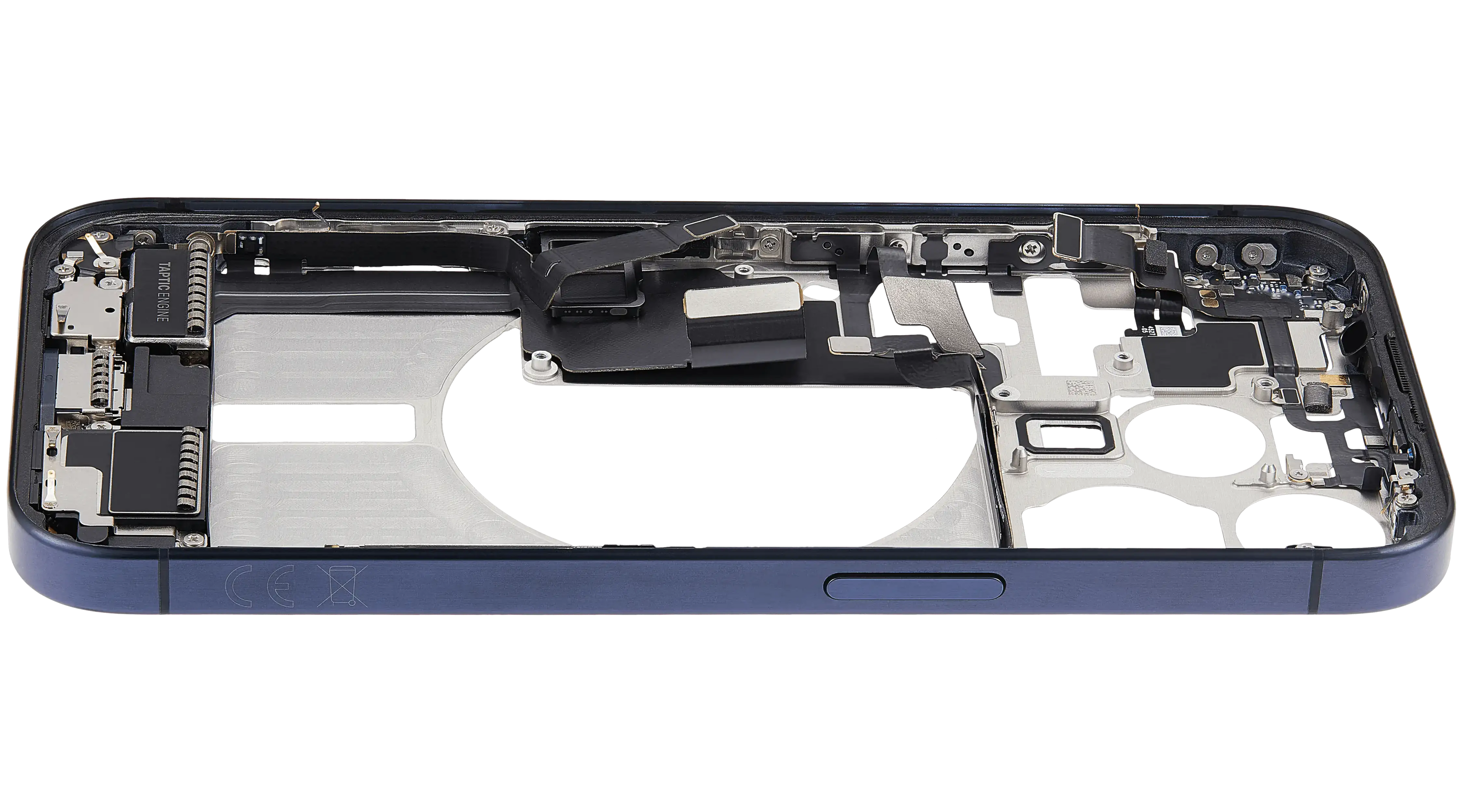 Midframe/Frame with Charging Port Flex and Small Parts for iPhone 15 Pro (EU/Global) - Used OEM Pulled, Grade A - Blue Titanium