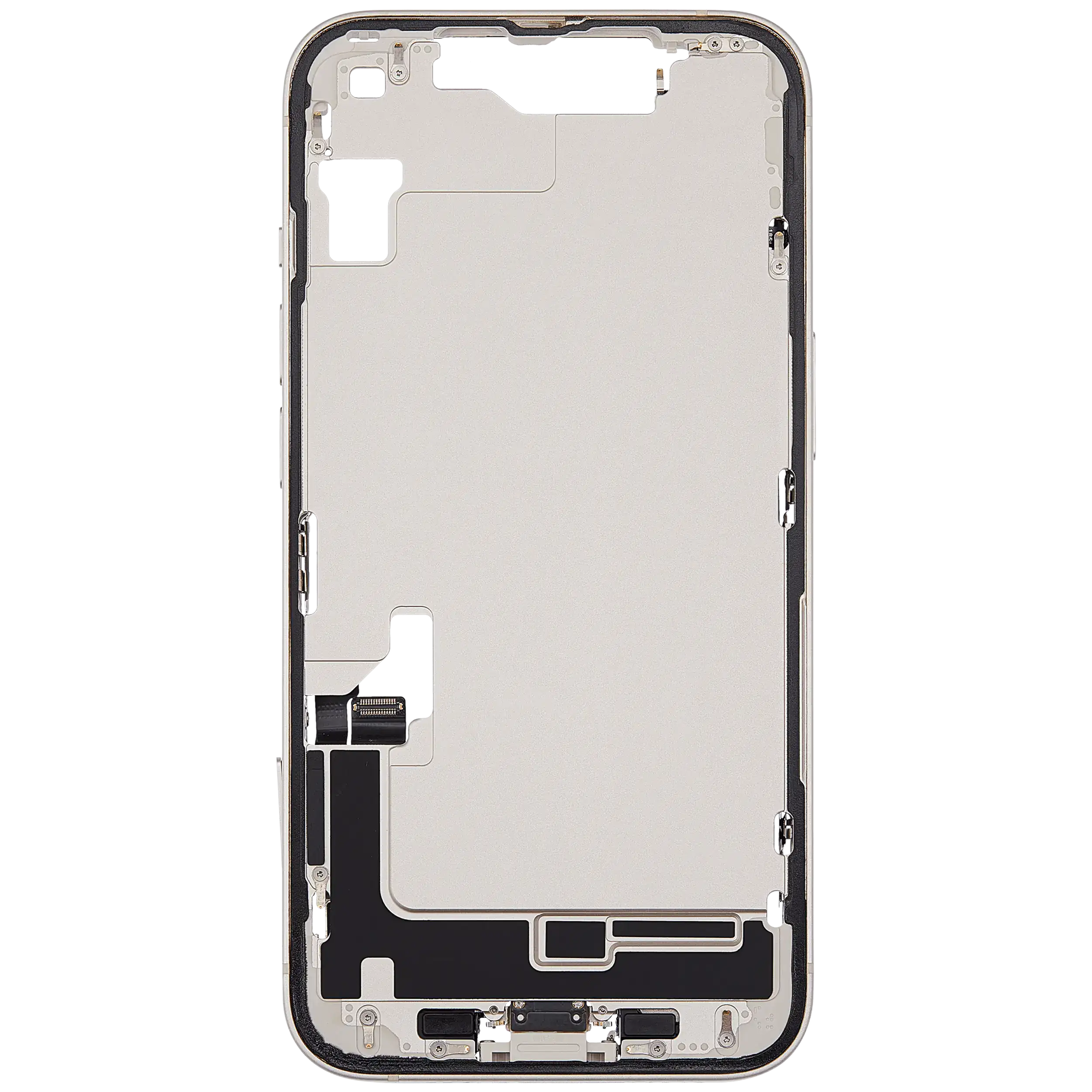 Mittelrahmen-Gehäuse mit Ladebuchse-Flex & Kleinteilen für iPhone 14 (EU/Global Version) (Gebrauchter OEM Pull: Grad B) (Starlight)