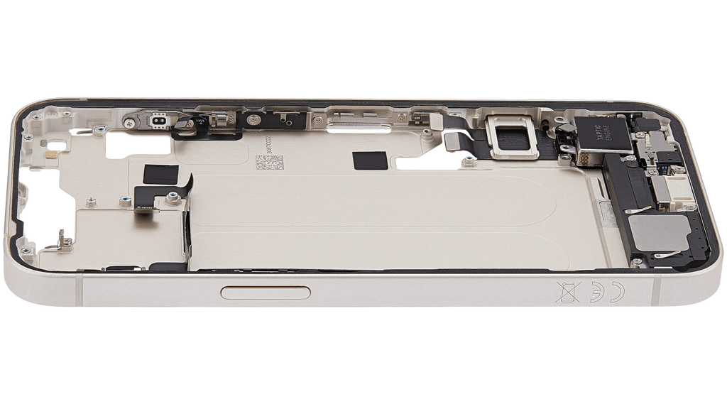 Mittelrahmen-Gehäuse mit Ladebuchse-Flex & Kleinteilen für iPhone 14 (EU/Global Version) (Gebrauchter OEM Pull: Grad B) (Starlight)