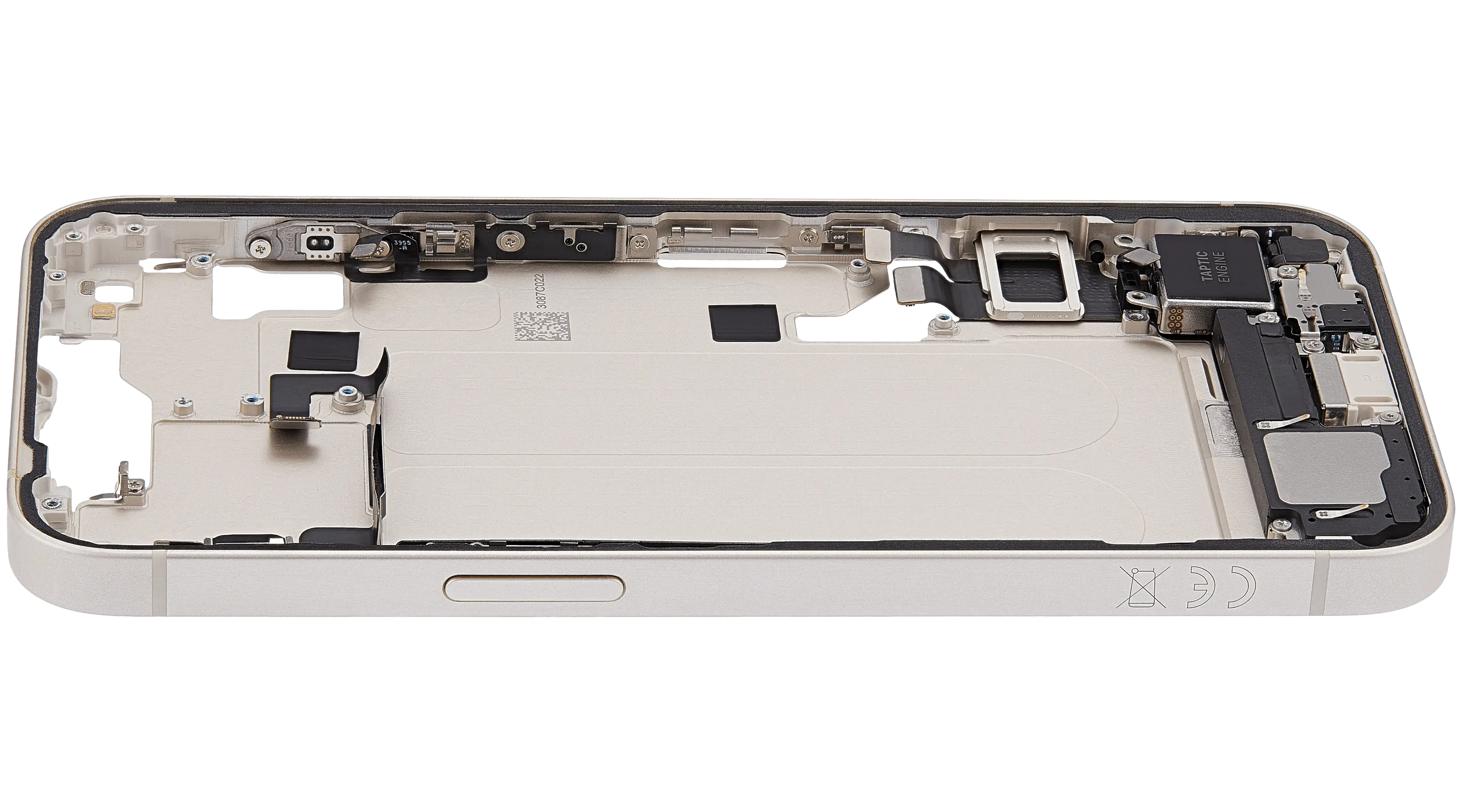 Mittelrahmen-Gehäuse mit Ladebuchse-Flex & Kleinteilen für iPhone 14 (EU/Global Version) (Gebrauchter OEM Pull: Grad B) (Starlight)