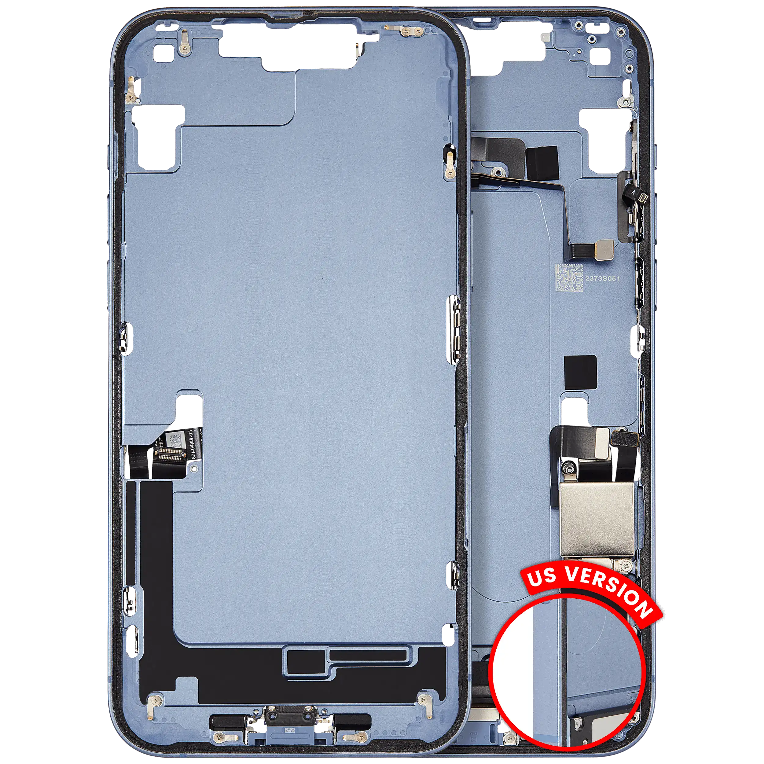Midframe/Frame with Charging Port Flex and Small Parts for iPhone 14 Plus (US Version) (Used OEM Pull, Quality B) (Blue)