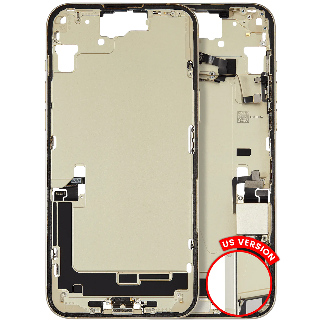 Midframe with Charging Port Flex and Small Parts for iPhone 15 Plus (US Version) (Used OEM Pull, Quality A) (Yellow)