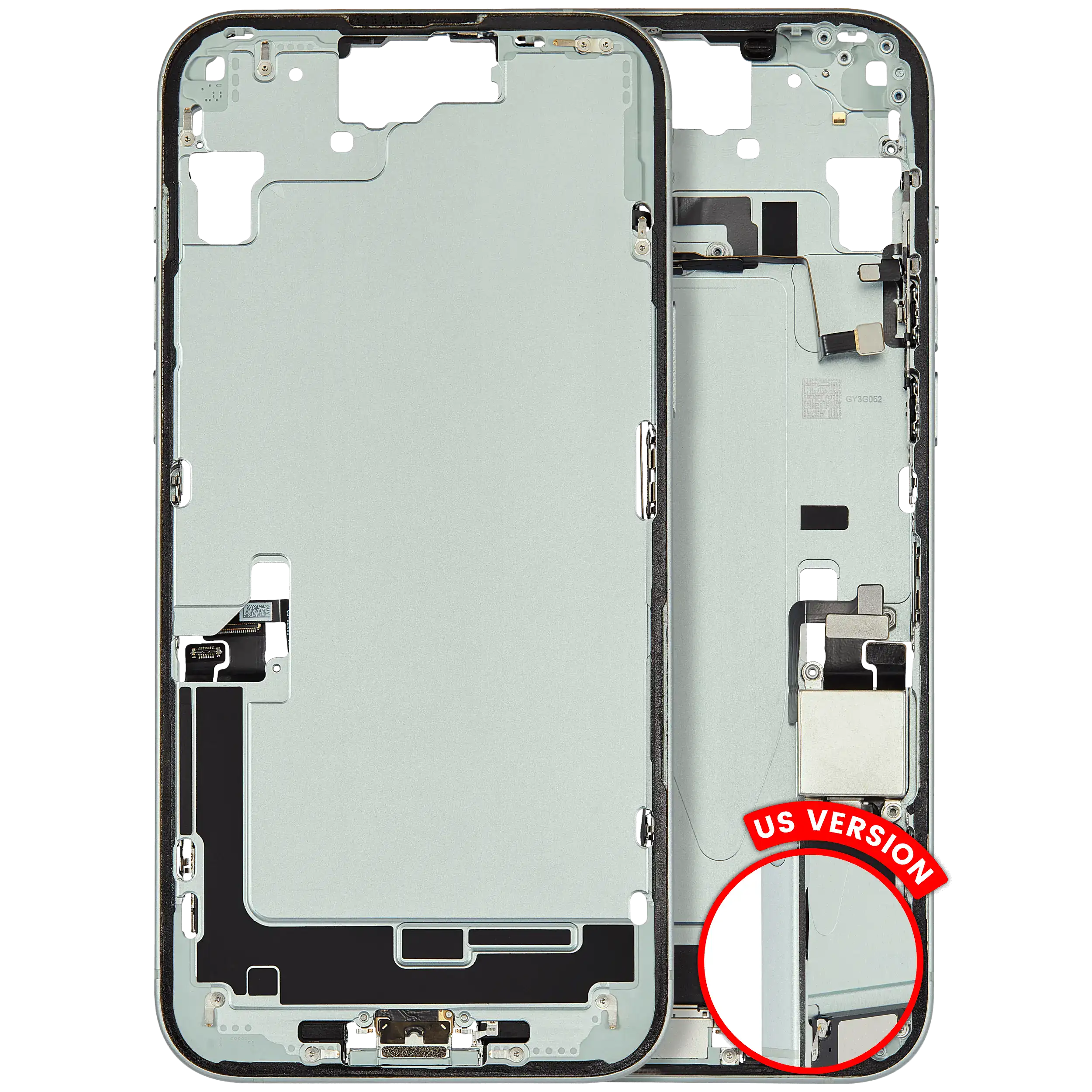 Midframe/Frame with Charging Port Flex and Small Parts for iPhone 15 Plus (US Version) (Used OEM Pull, B Quality) (Green)