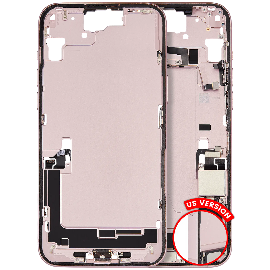 Midframe/Frame with Charging Port Flex Cable & Small Parts for iPhone 15 Plus (US Version) (Used OEM Takeout, C-Quality) (Pink)