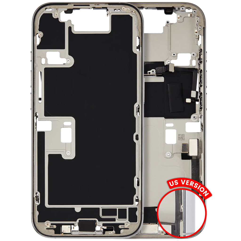 Midframe/Frame with Charging Port Flex and Small Parts for iPhone 16 Pro (US Version) (Used OEM Pull, Quality B) (White Titanium)