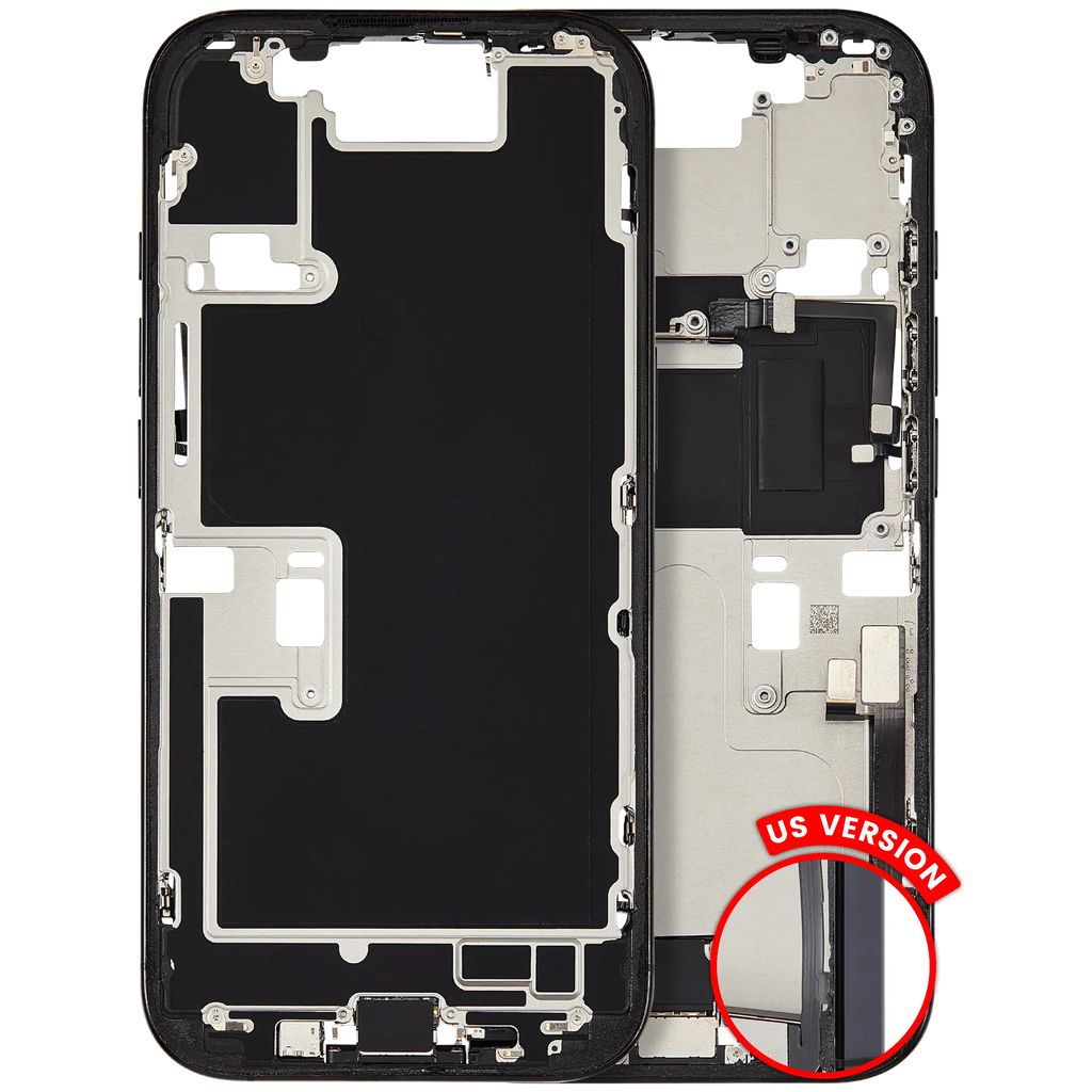 Midframe/Frame with Charging Port Flex and Small Parts for iPhone 16 Pro (US Version) (Used OEM Disassembly, Quality B) (Black Titanium)