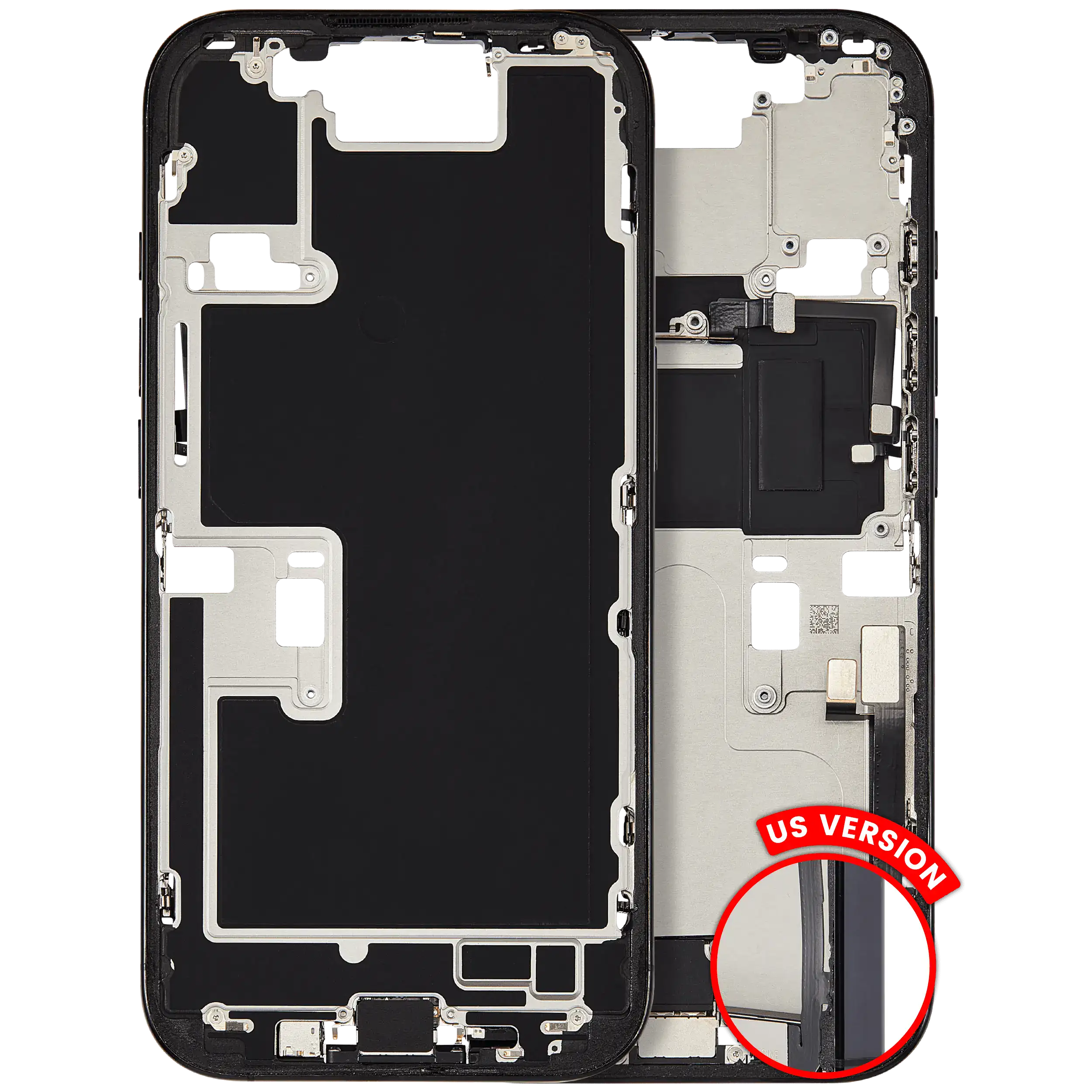 Midframe/Frame with Charging Port Flex and Small Parts for iPhone 16 Pro (US Version) (Used OEM Disassembly, Quality B) (Black Titanium)
