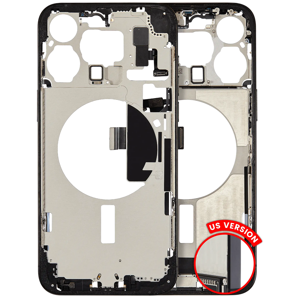 Midframe/Frame with Charging Port Flex and Small Parts for iPhone 15 Pro Max (US Version) - Used OEM Pull (Quality B) - Black Titanium