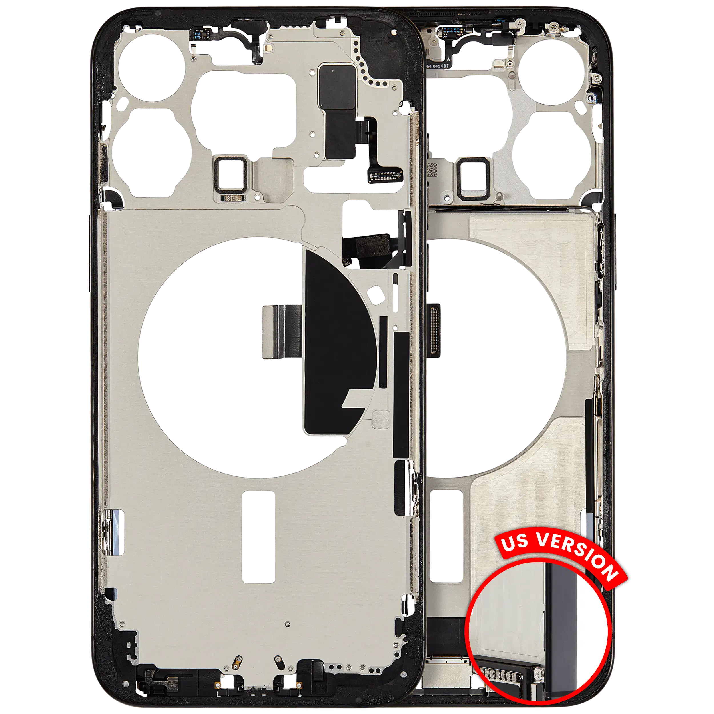 Midframe/Frame with Charging Port Flex and Small Parts for iPhone 15 Pro Max (US Version) - Used OEM Pull (Quality B) - Black Titanium