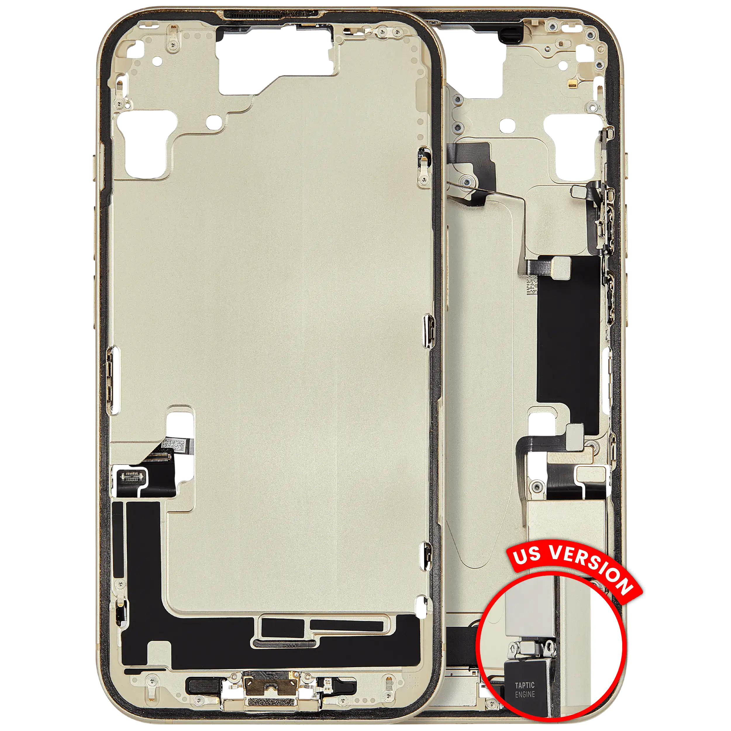 Midframe/Frame with Charging Port Flex and Small Parts for iPhone 15 (US Version) (Used OEM Pull, Grade C) (Yellow)