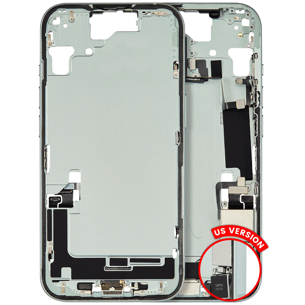Midframe/Frame with Charging Port Flex and Small Parts for iPhone 15 (US Version) (Used OEM, Quality C) (Green)
