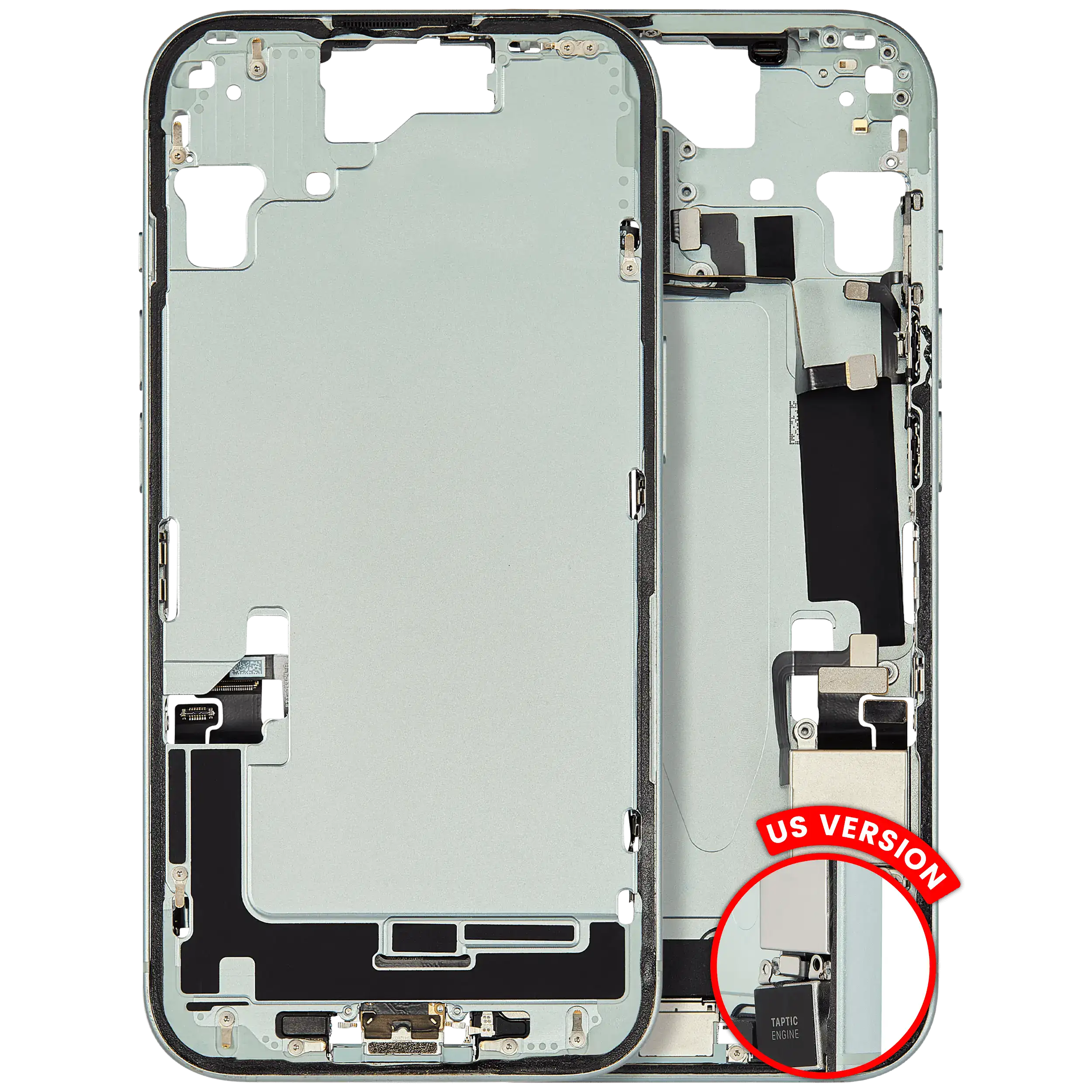 Midframe/Frame with Charging Port Flex and Small Parts for iPhone 15 (US Version) (Used OEM, Quality C) (Green)
