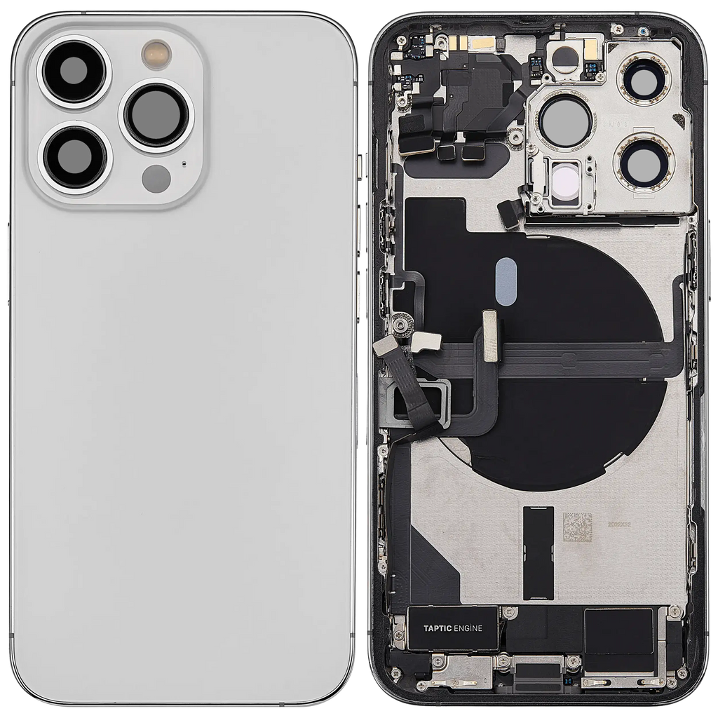 Backcover/Rahmen mit Ladebuchse-Flexkabel und Kleinteilen für iPhone 13 Pro (EU/Global Version) (Gebrauchtes OEM Pull: Grade C) (Silber)