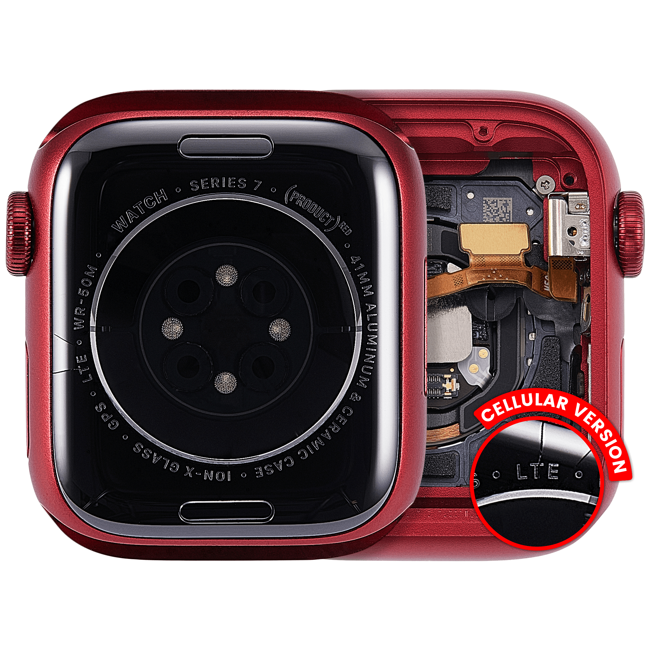 Gehäusebaugruppe Apple Watch S7 41mm gebr. OEM Pull A Cellular Alu Rot