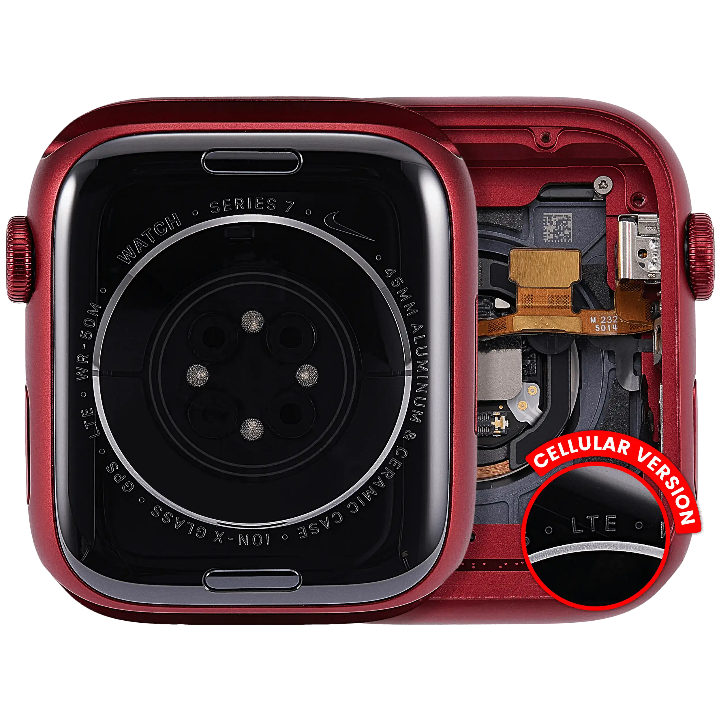 Housing for Apple Watch Series 7 (45mm) – used OEM removal, A quality – Cellular – Aluminum Red