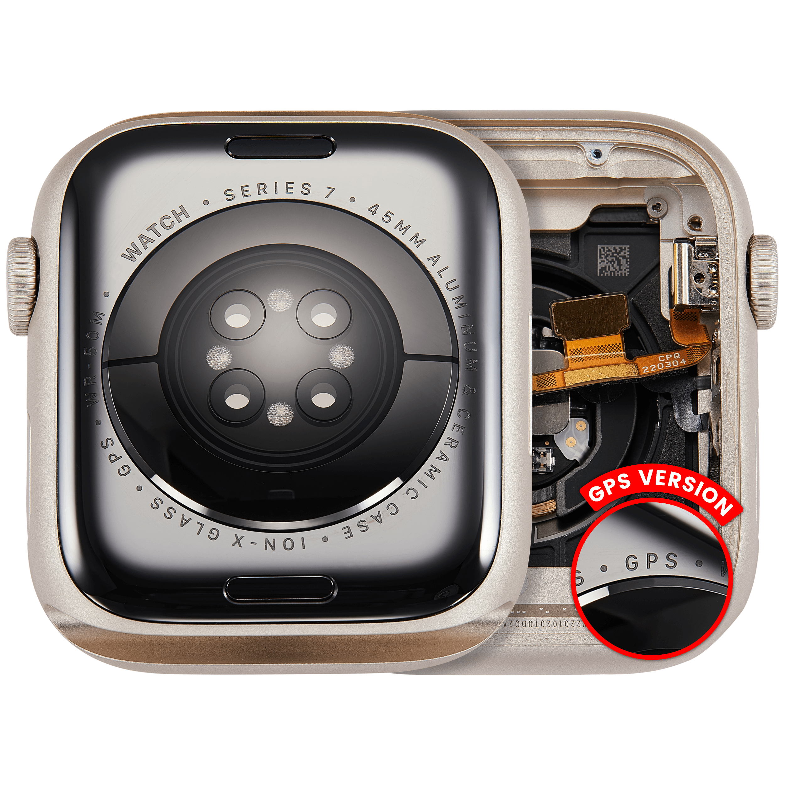 Gehäuse für Apple Watch S7 45mm GPS, Alu Starlight, OEM Ausbau A