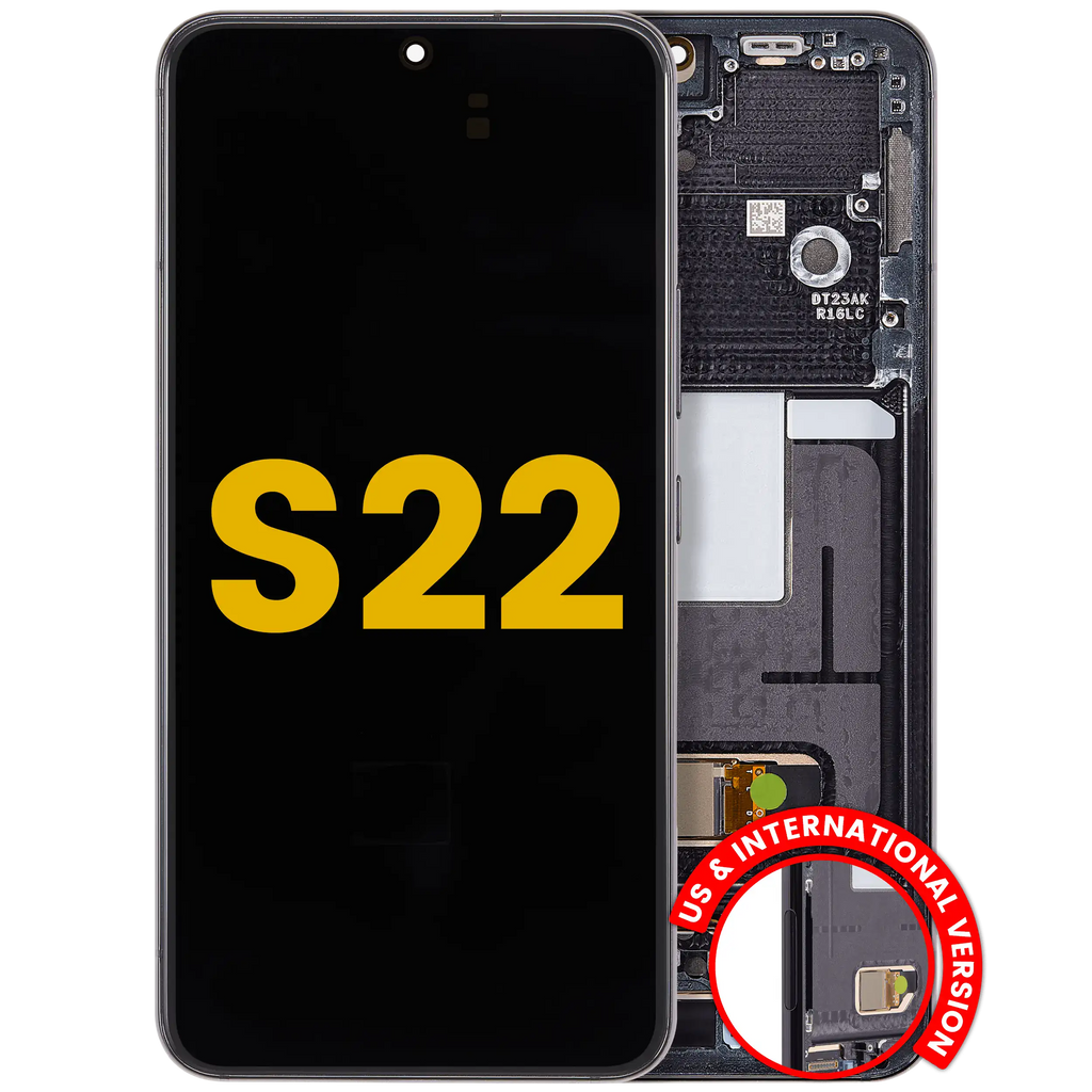 OLED-Display mit Rahmen für Samsung Galaxy S22 Phantom Black Refurb. Qualität A