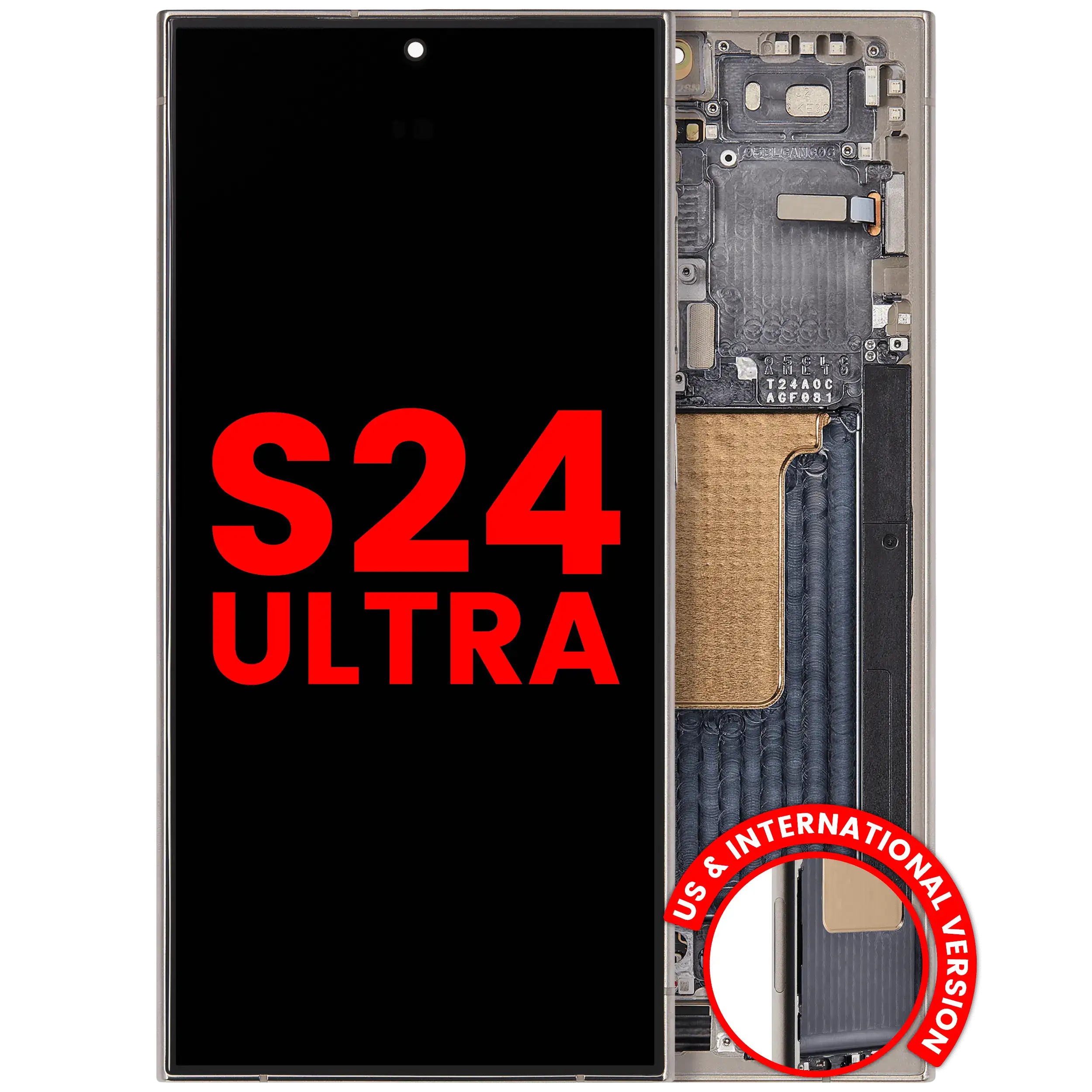 OLED-Komplettdisplay mit Rahmen für Samsung Galaxy S24 Ultra Titanium Grau (Afte