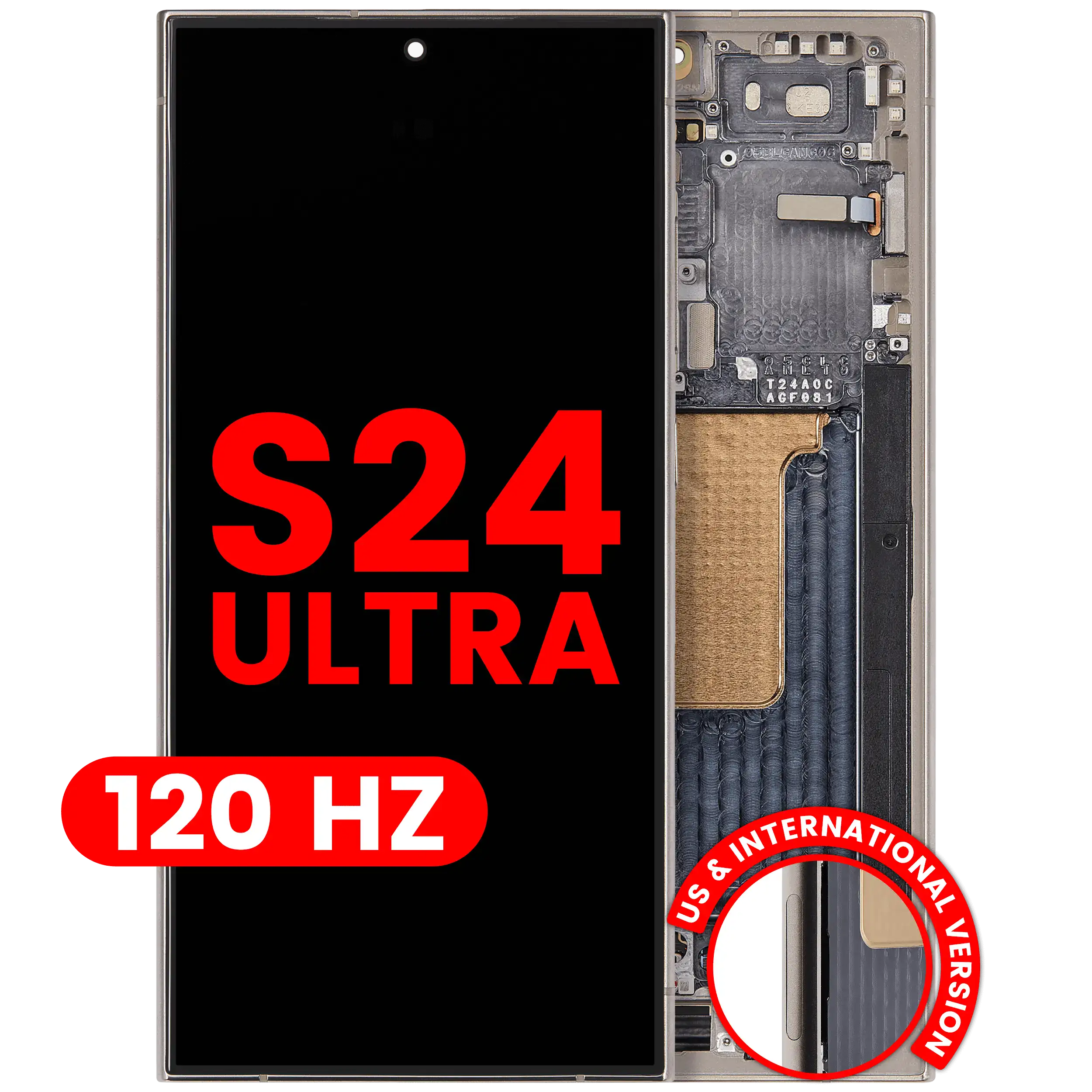 OLED-Display mit Rahmen für Samsung Galaxy S24 Ultra (US & Internationale Version) (Aftermarket Plus) (120Hz) (Titanium Grau)