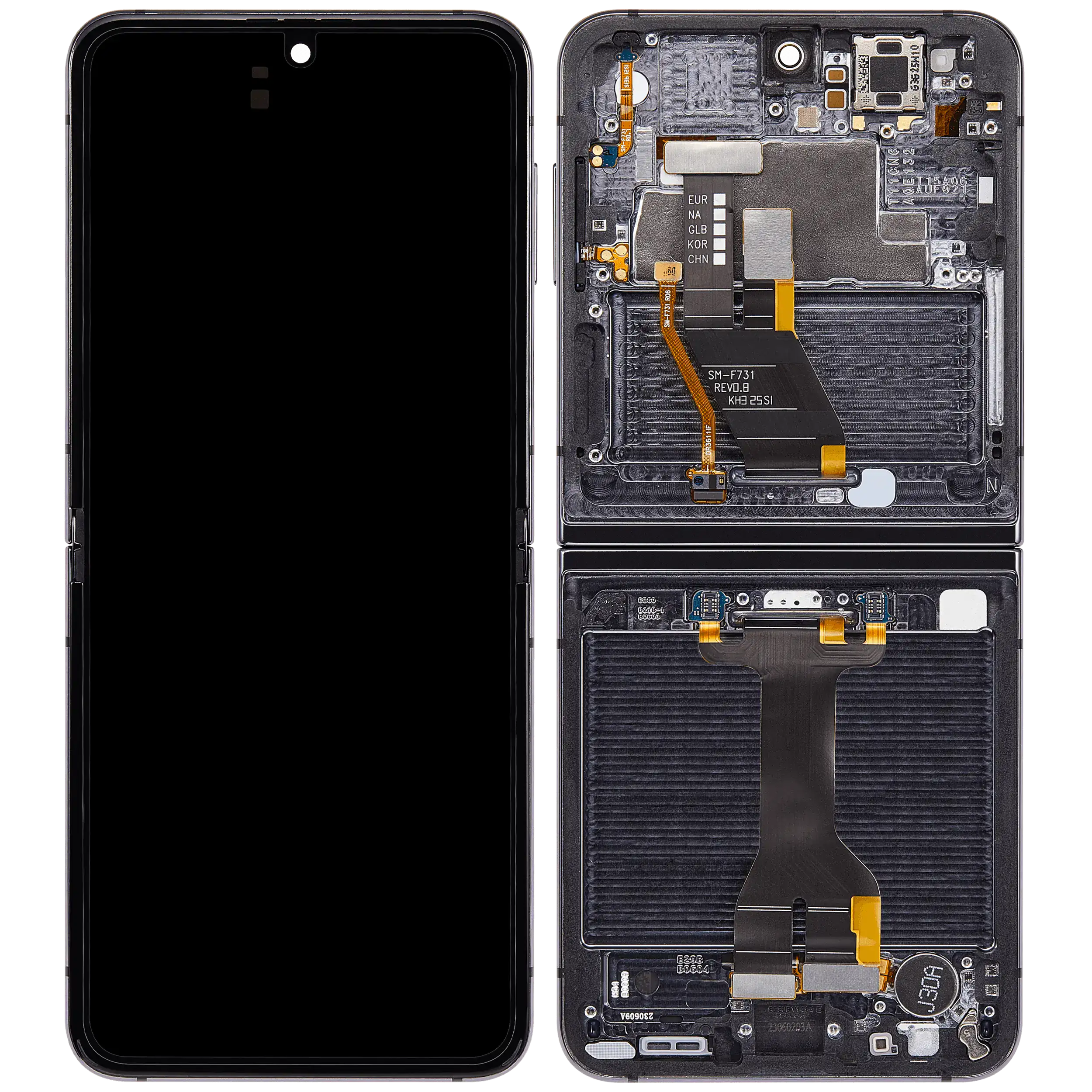 Inner OLED-Display mit Rahmen Compatible für Samsung Galaxy Z Flip 5 5G (F731) (US & International) (Refurbished) (Phantom Black)