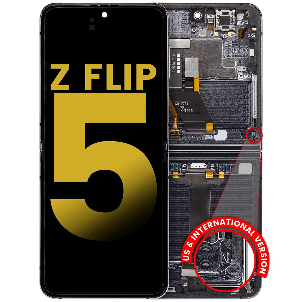 Inner OLED-Display mit Rahmen Compatible für Samsung Galaxy Z Flip 5 5G (F731) (US & International) (Refurbished) (Phantom Black)