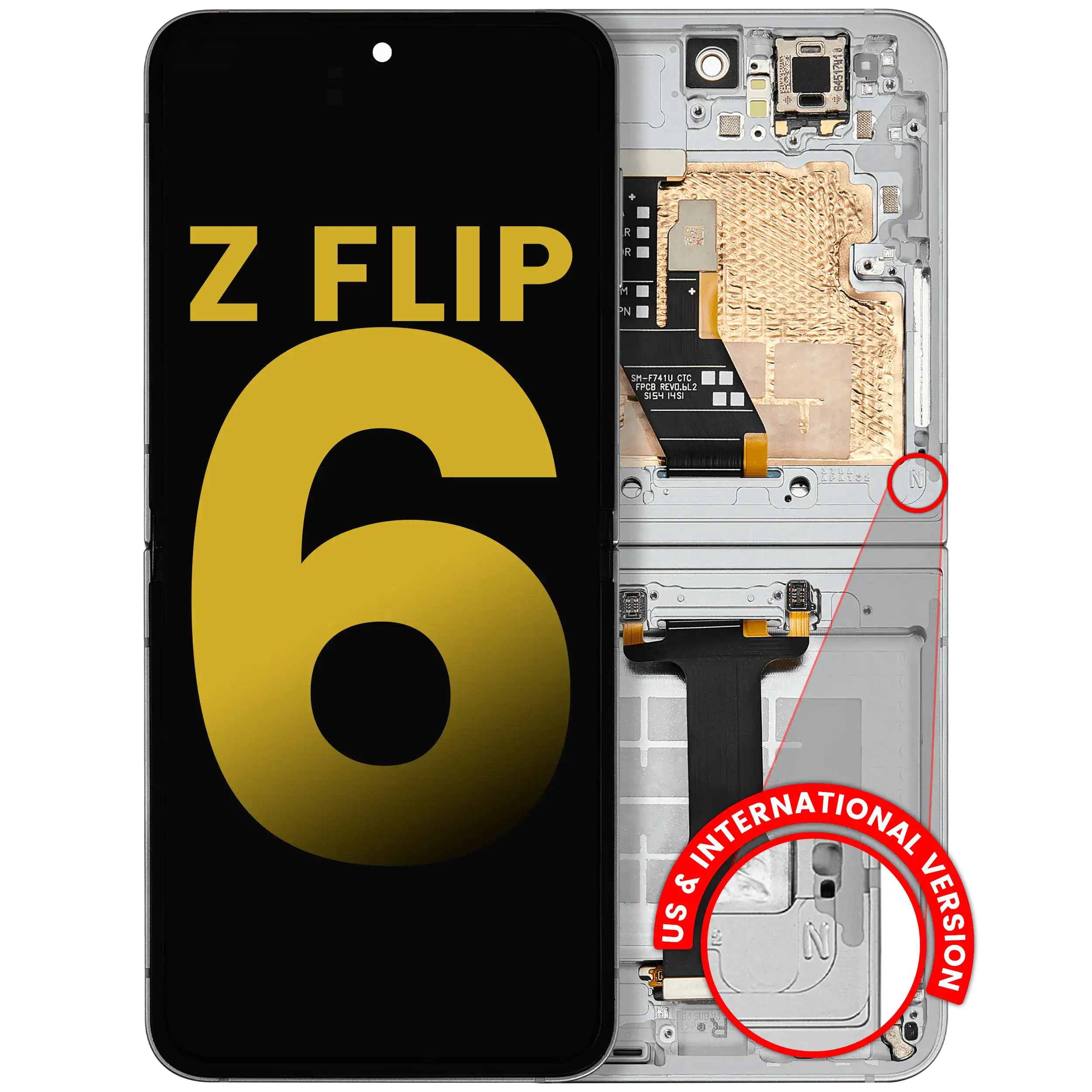 Inneres OLED-Display mit Rahmen Samsung Galaxy Z Flip 6 5G Refurbished Weiß