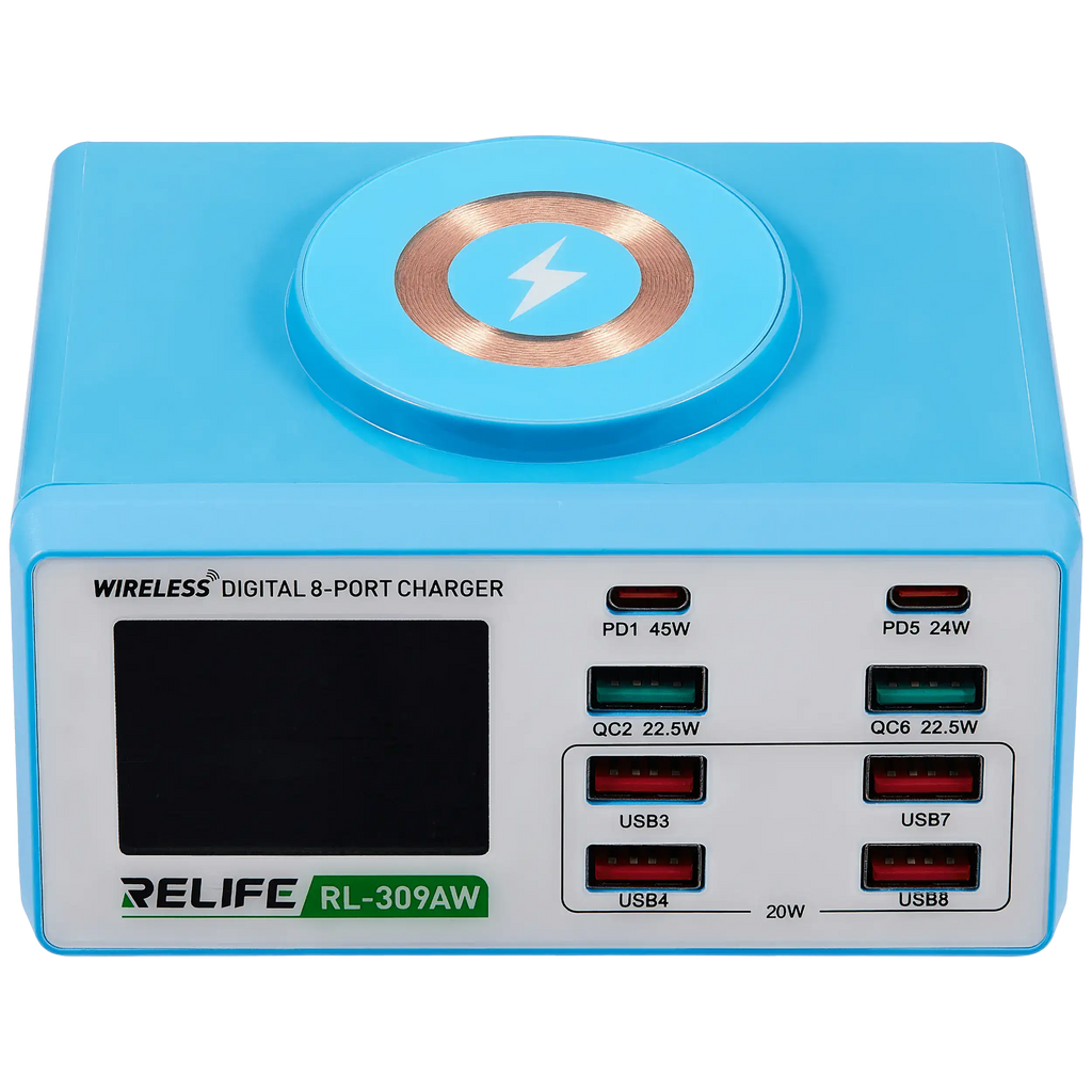 RL-309AW Wireless Digital Display 8-Port Charger 100W (Relife)