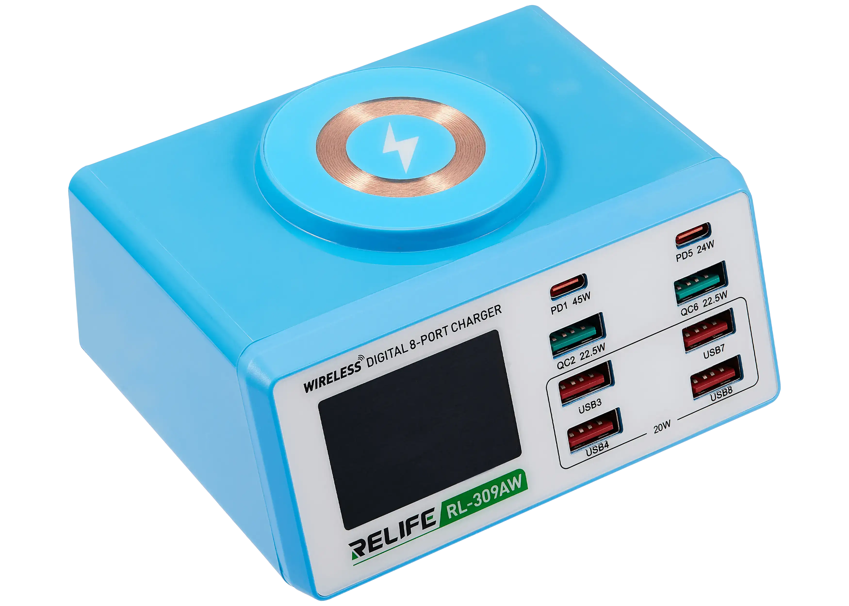 RL-309AW Wireless Digital Display 8-Port Charger 100W (Relife)