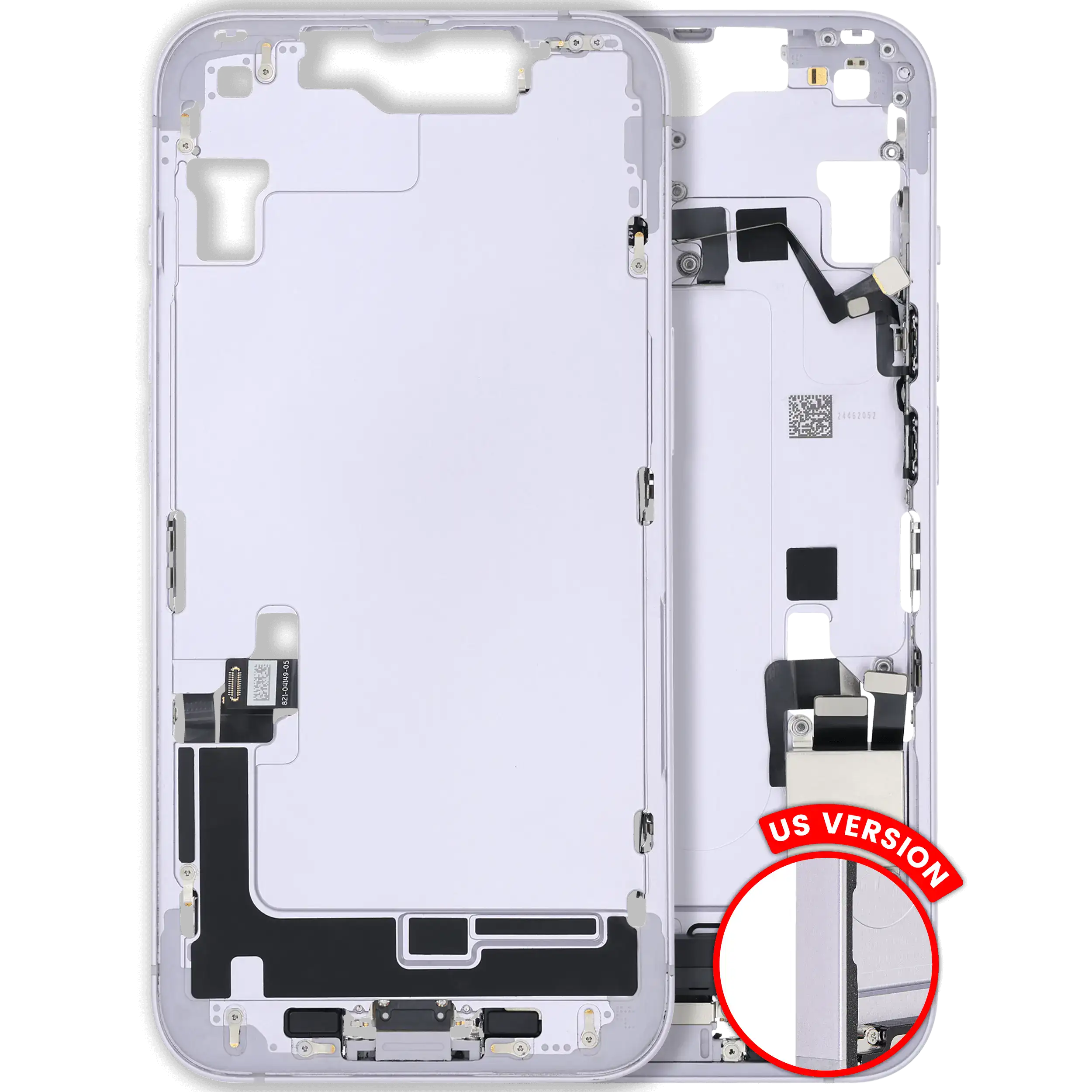 Midframe/Rahmen m. Ladebuchse-Flex & Klein. für iPhone 14 US Lila (OEM Pull C)