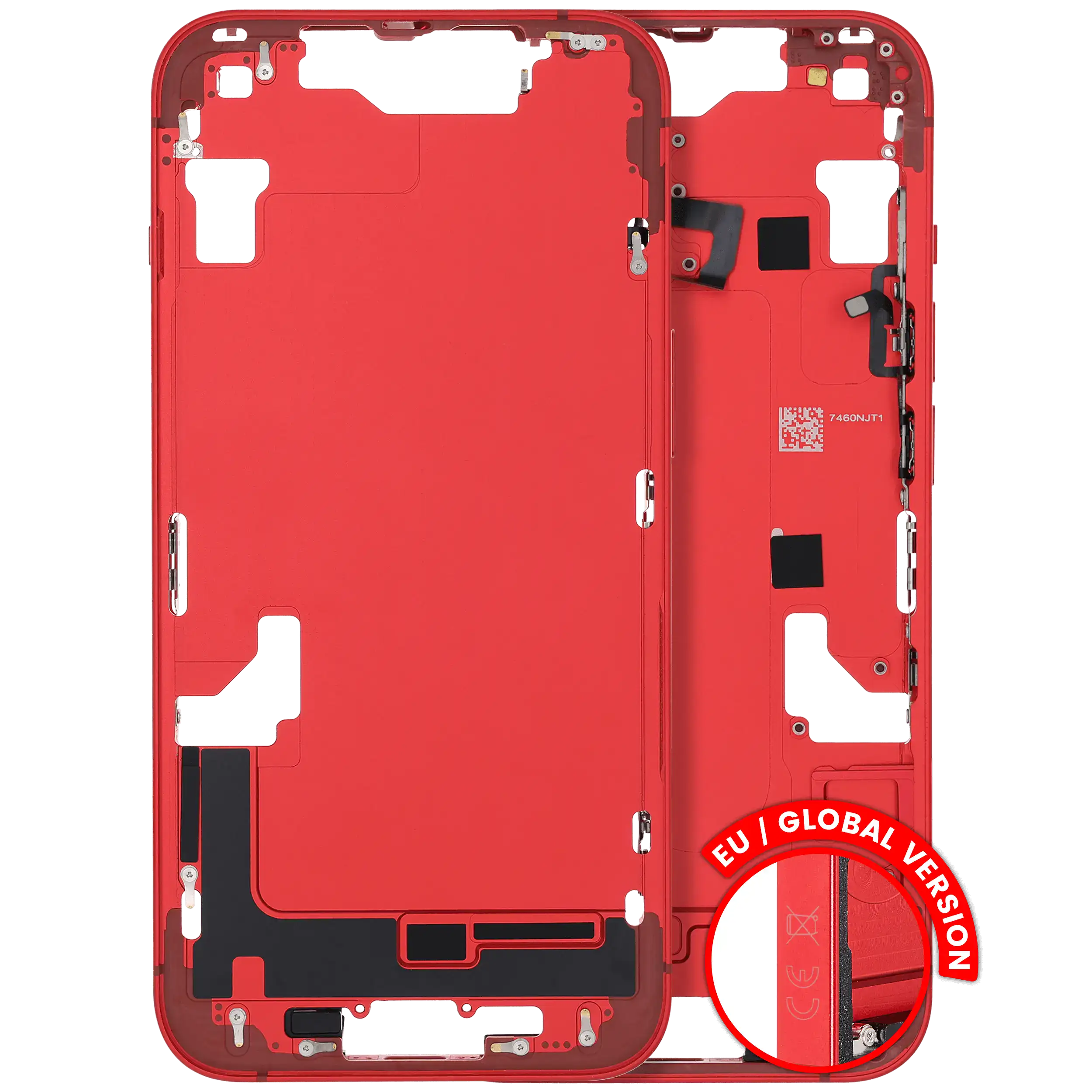 Midframe/frame with small parts for iPhone 14 (EU/Global Version) (used OEM removal, B quality) (Red)