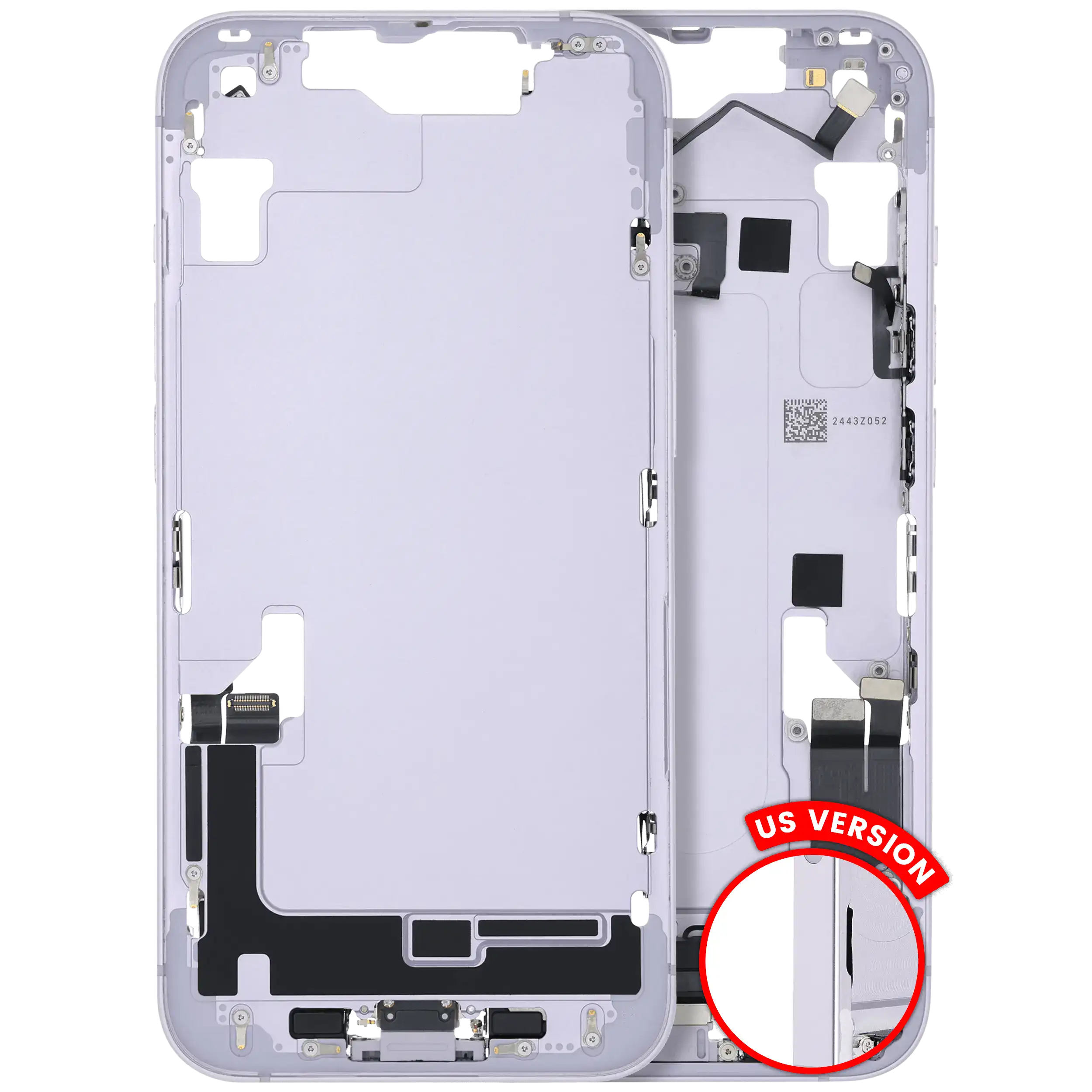 Midframe/Frame with Charging Port Flex and Small Parts for iPhone 14 (US Version) (Used OEM, Grade B, Purple)