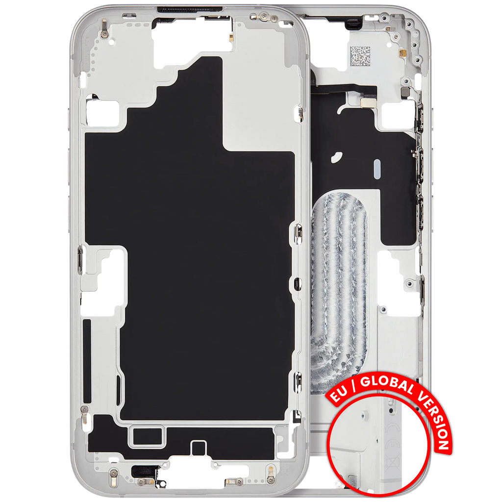 Midframe/Frame with Small Parts for iPhone 16 (EU/Global Version) – Used OEM Pull, Quality C (White)