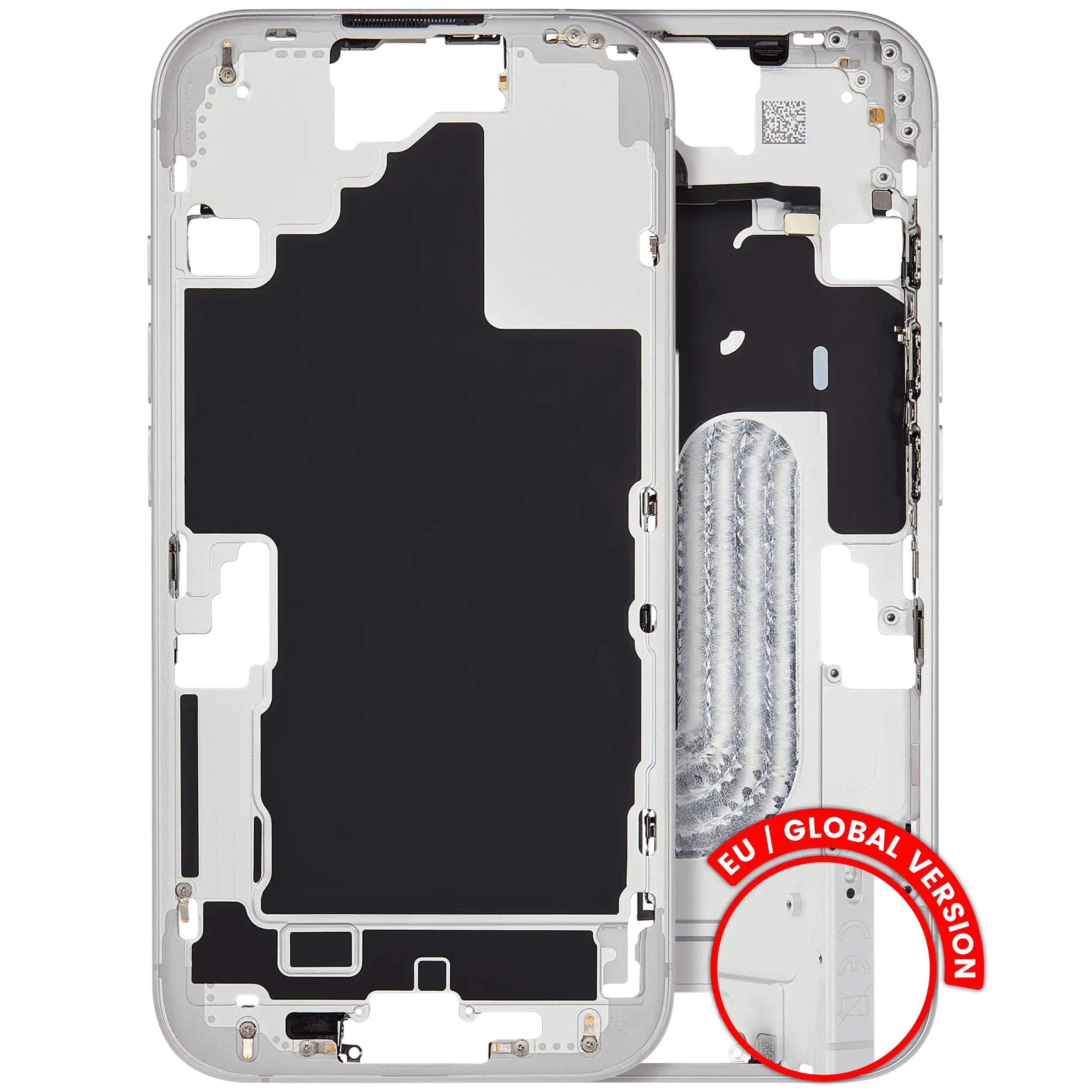 Midframe/Frame with Small Parts for iPhone 16 (EU/Global Version) – Used OEM Pull, Quality C (White)