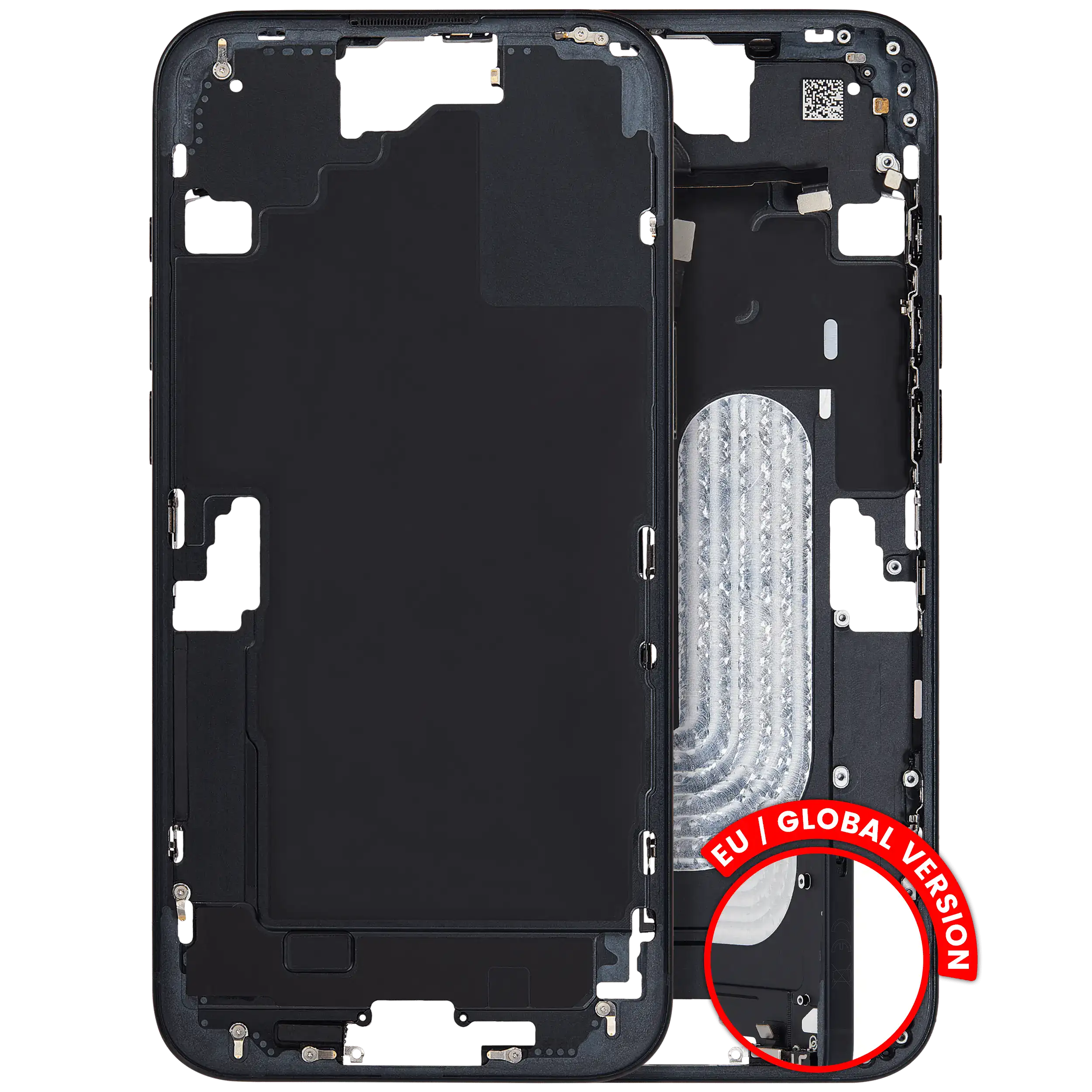 Apple iPhone 16 Plus Midframe/Rahmen mit Kleinteilen Schwarz (Gebraucht B)
