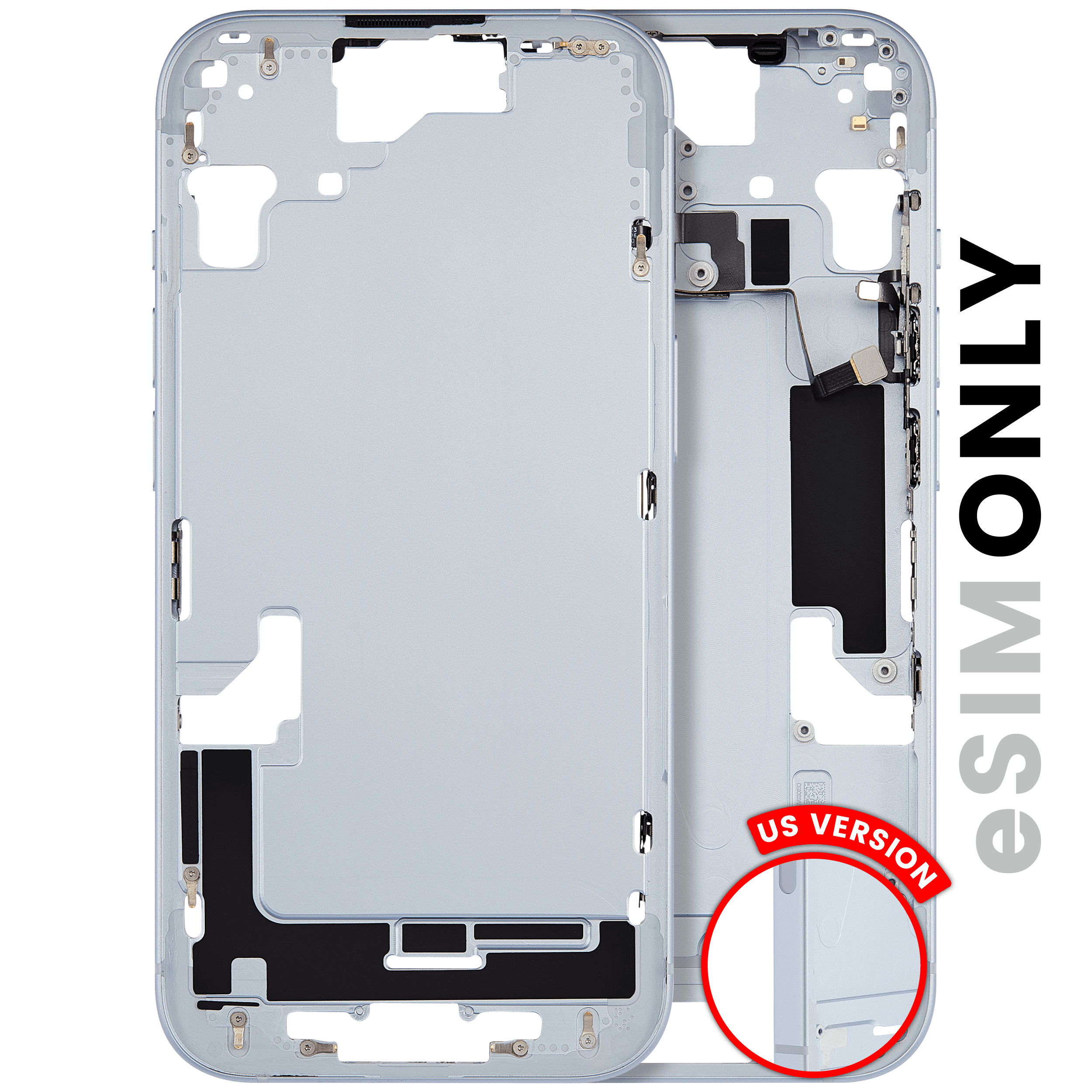 Midframe/Rahmen mit Kleinteilen iPhone 15 US (gebrauchter OEM-Ausbau B Blau)