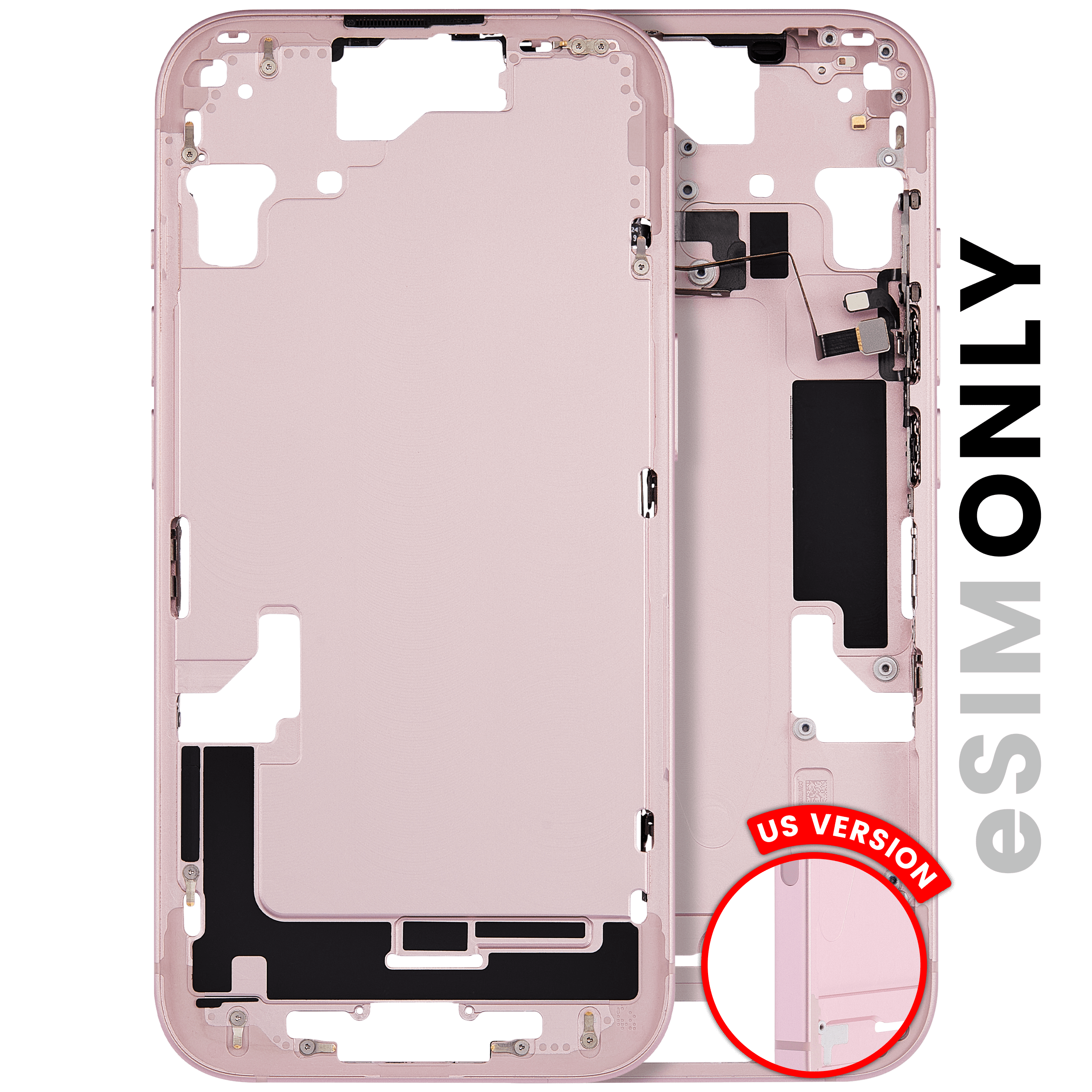 Midframe/Rahmen mit Kleinteilen für iPhone 15 US Pink OEM-Ausbau B