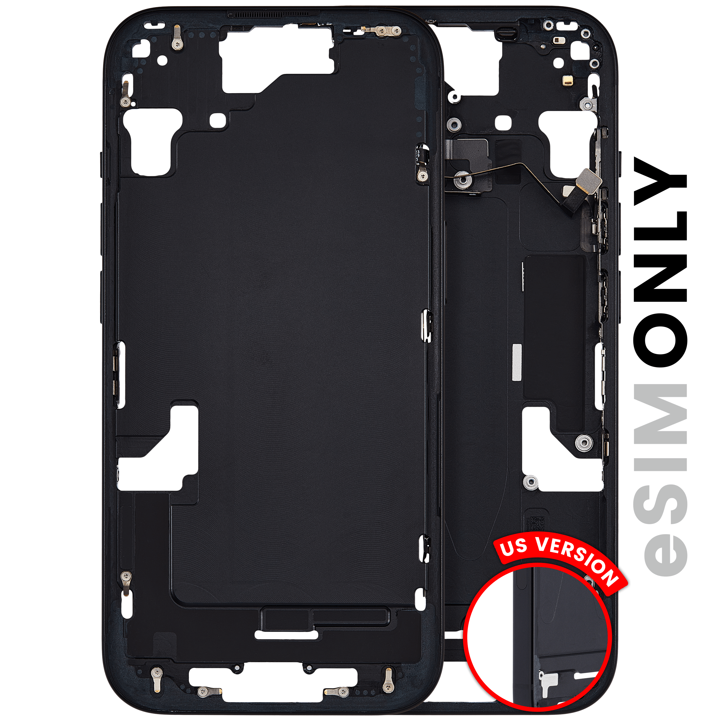 Midframe/Frame with Small Parts for iPhone 15 (US Version) – OEM Pull (Used) Quality A – Black