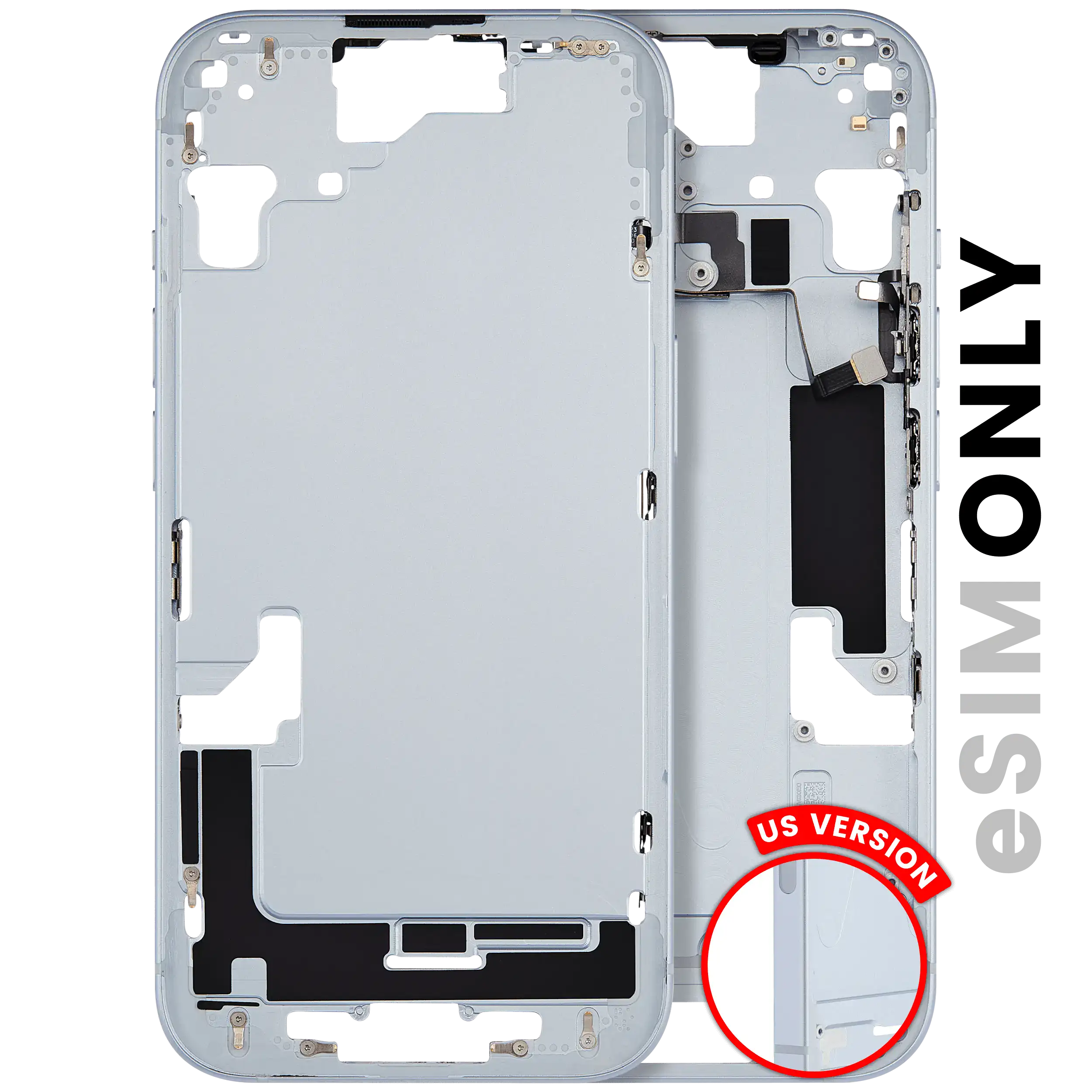 Midframe/Frame with Small Parts for iPhone 15 (US Version) (Used OEM Pull, Quality A) (Blue)