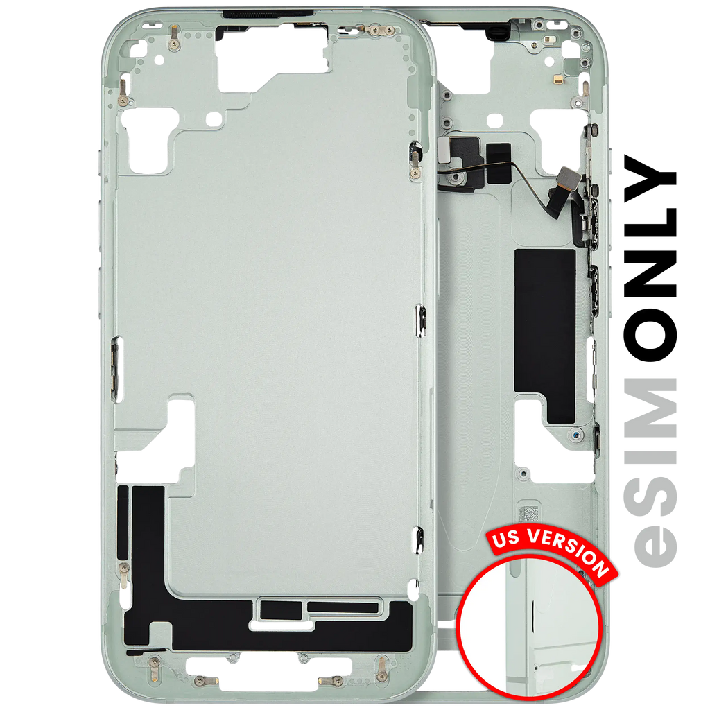 Midframe/Frame with Small Parts for iPhone 15 (US Version) (Used OEM Pull, Quality A) (Green)